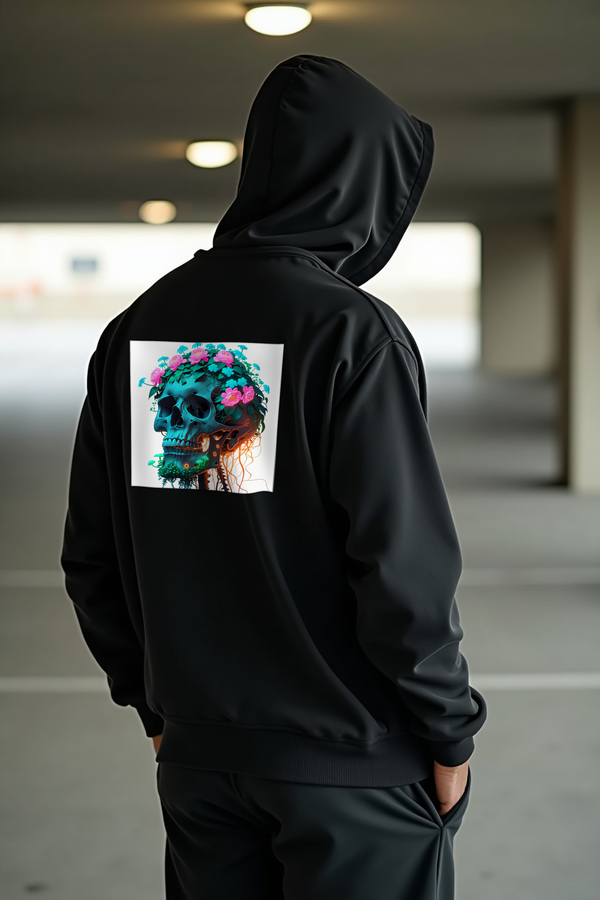 Neon Bloom Skull - Hoodie - black mannequin (D13)