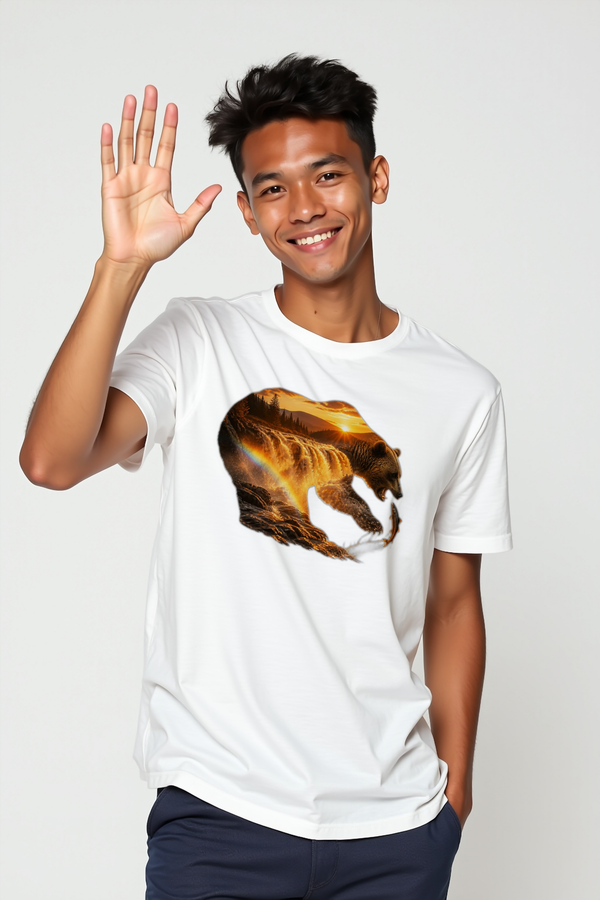 Bear Waterfall T-Shirt — white mannequin front view