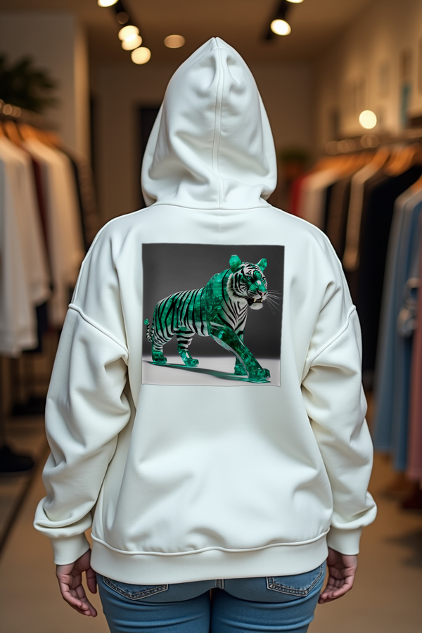 Emerald Tiger hoodie white plus size shrug