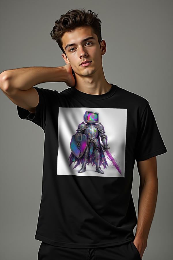 CRT-Head Knight tee - black mannequin front view