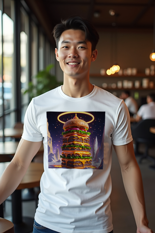 Fractal Cheeseburger Tee White arms extended front