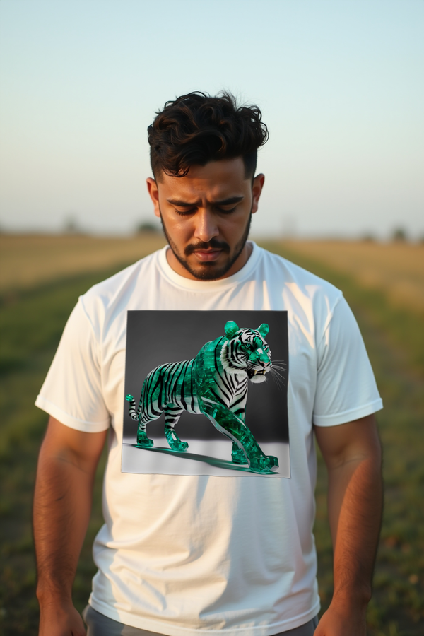 Emerald Tiger tee white looking down
