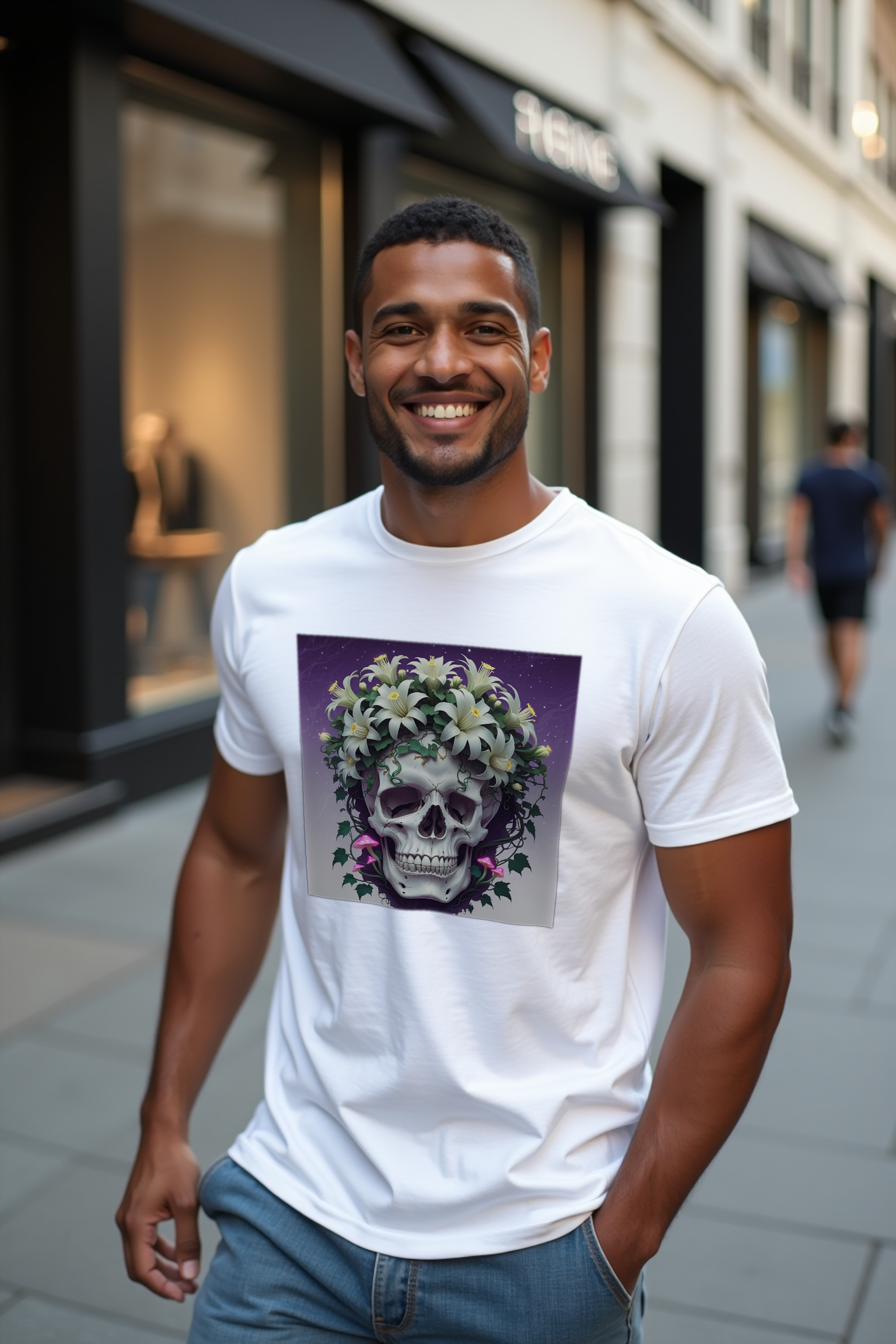 Crown Of Night Bloom tee - white front greeting