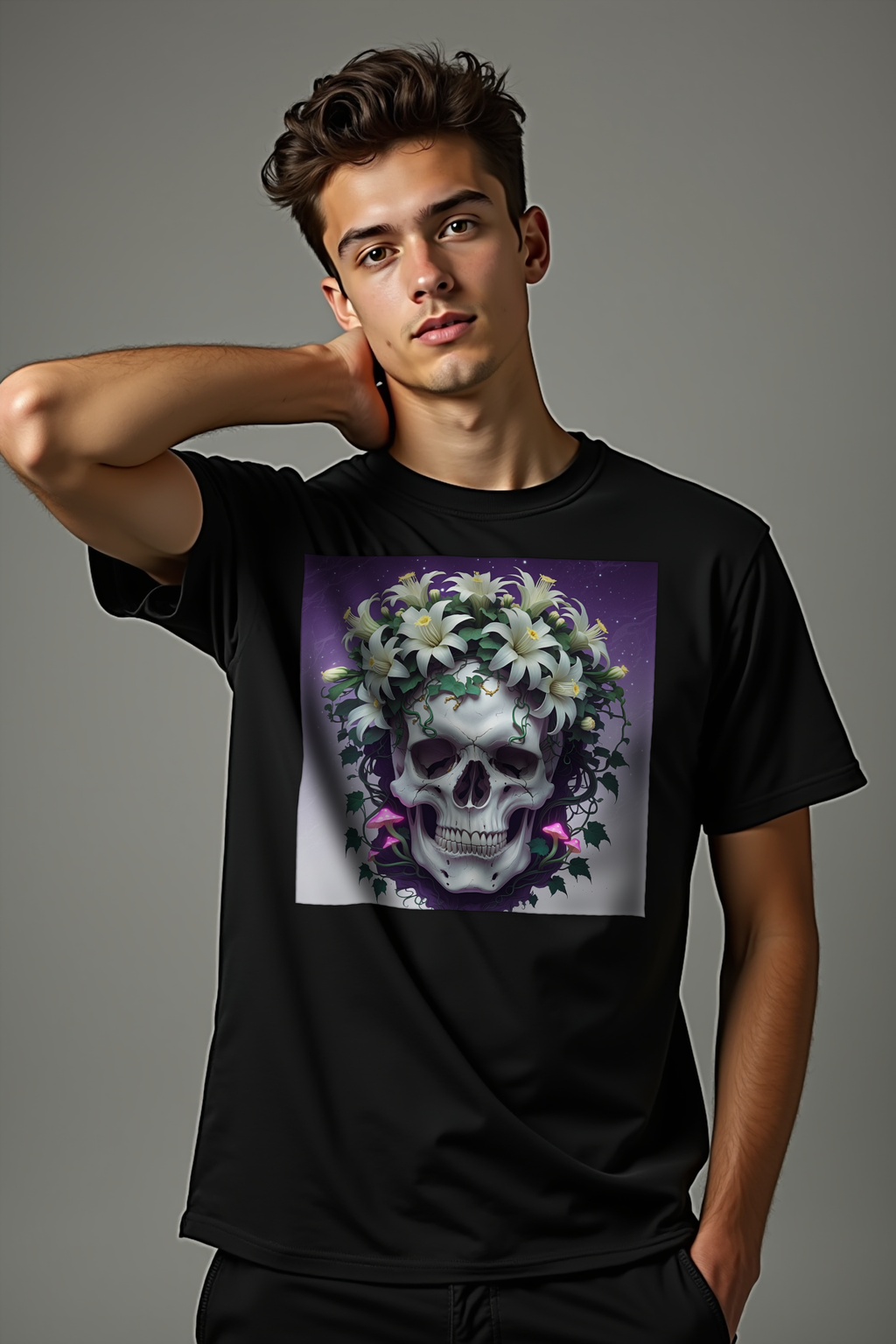 Crown Of Night Bloom tee - black front featured