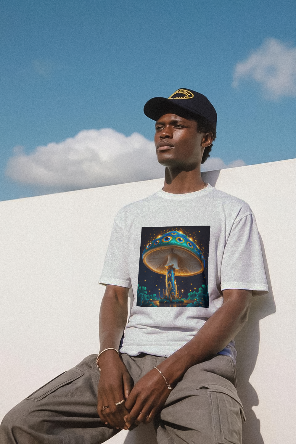 Peacock Fungus Display t-shirt white mannequin