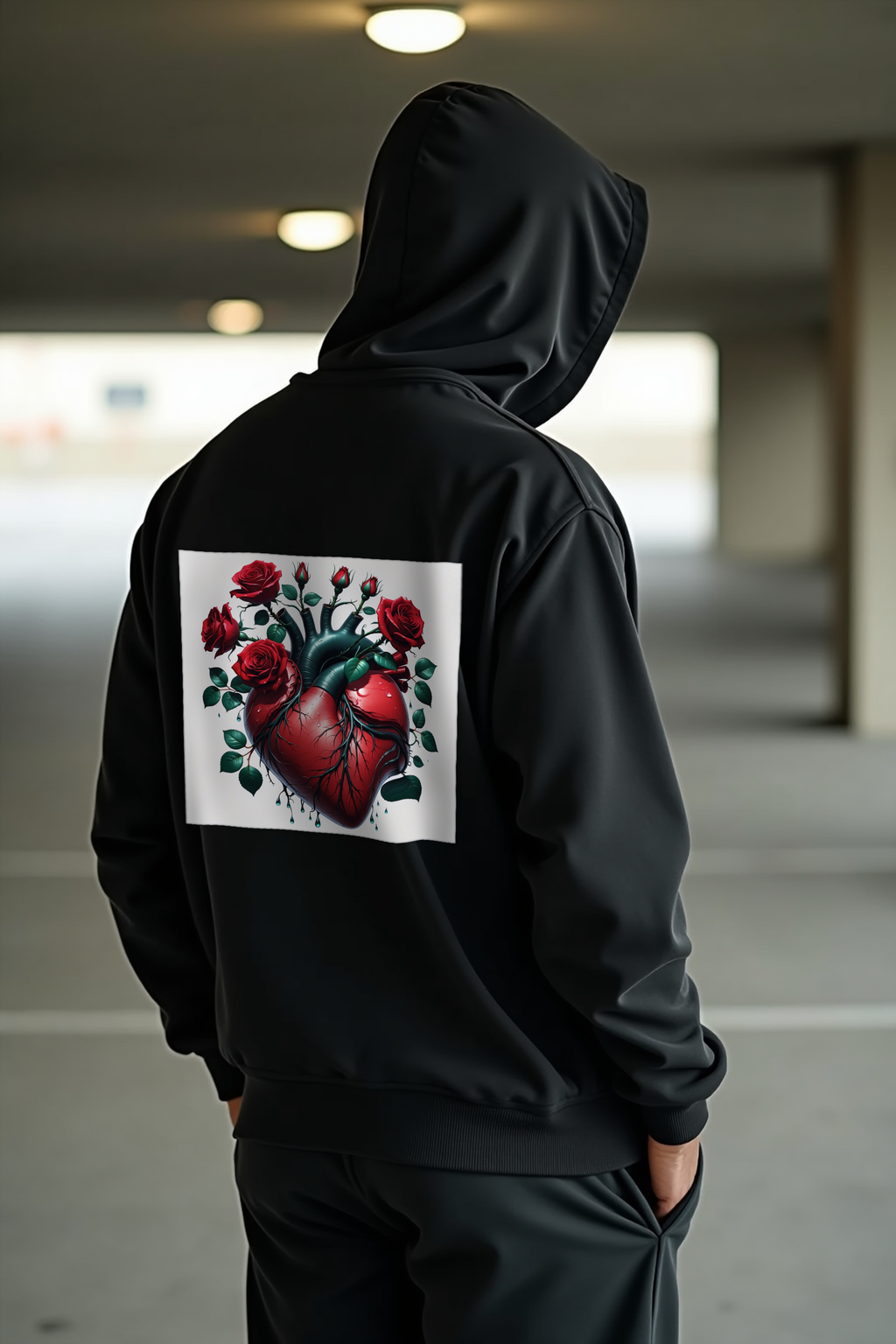 Thorned Heart hoodie - black back angled