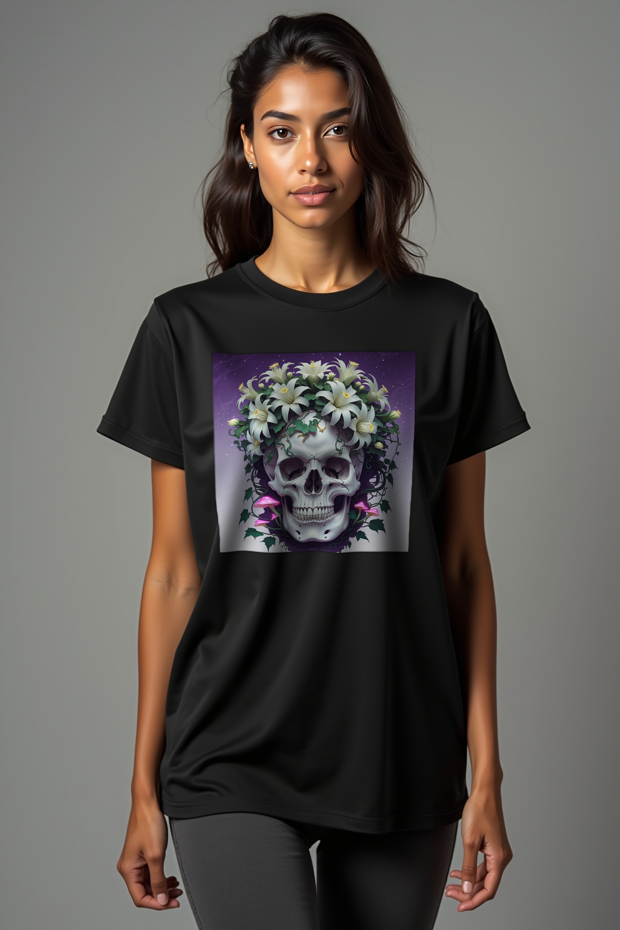 Crown Of Night Bloom tee - black front walking