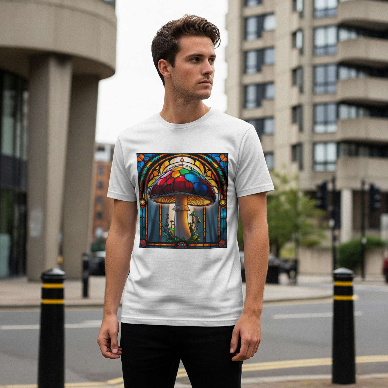 Stained Glass Porcini t-shirt white mannequin