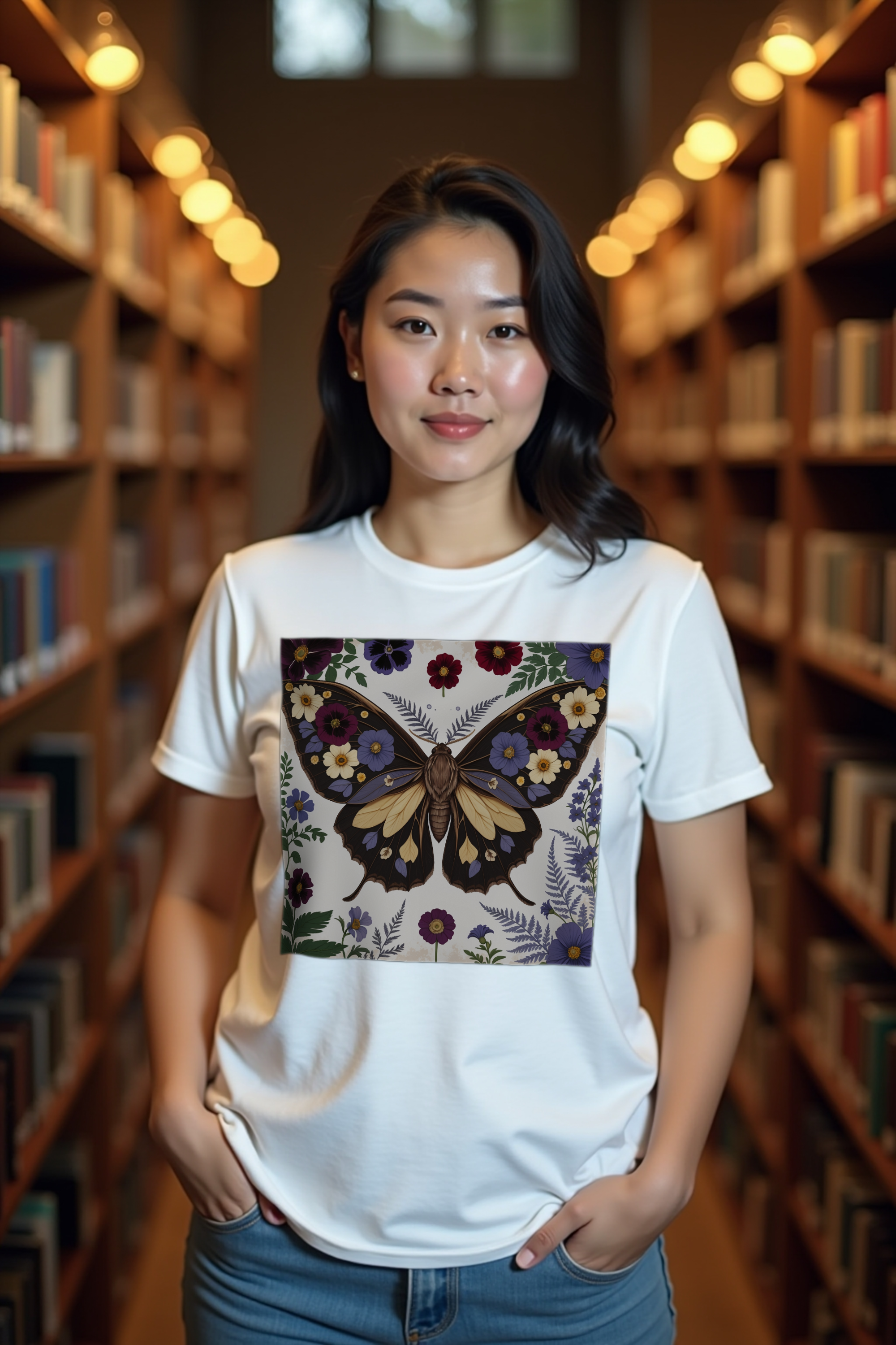 Moth Botanica t-shirt white front action