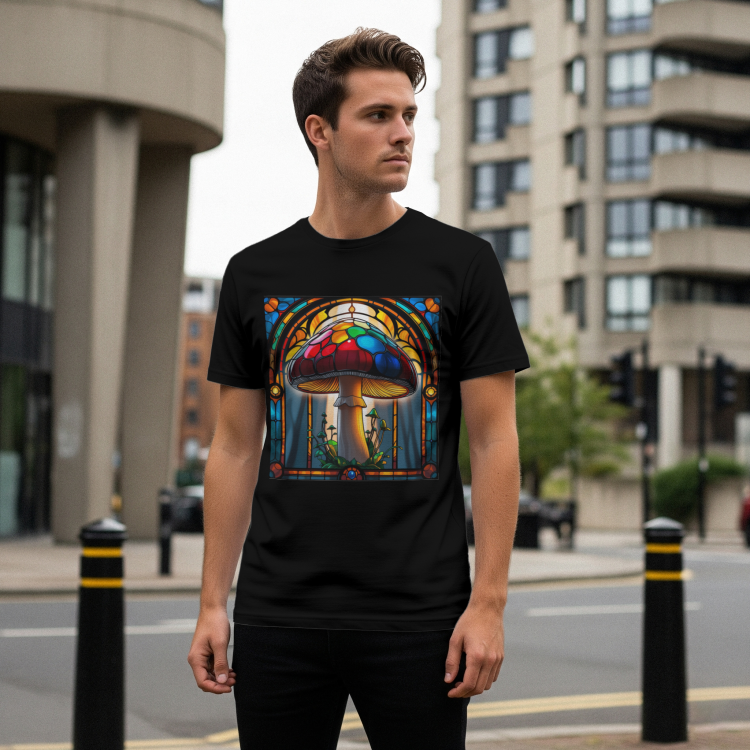 Stained Glass Porcini t-shirt black mannequin