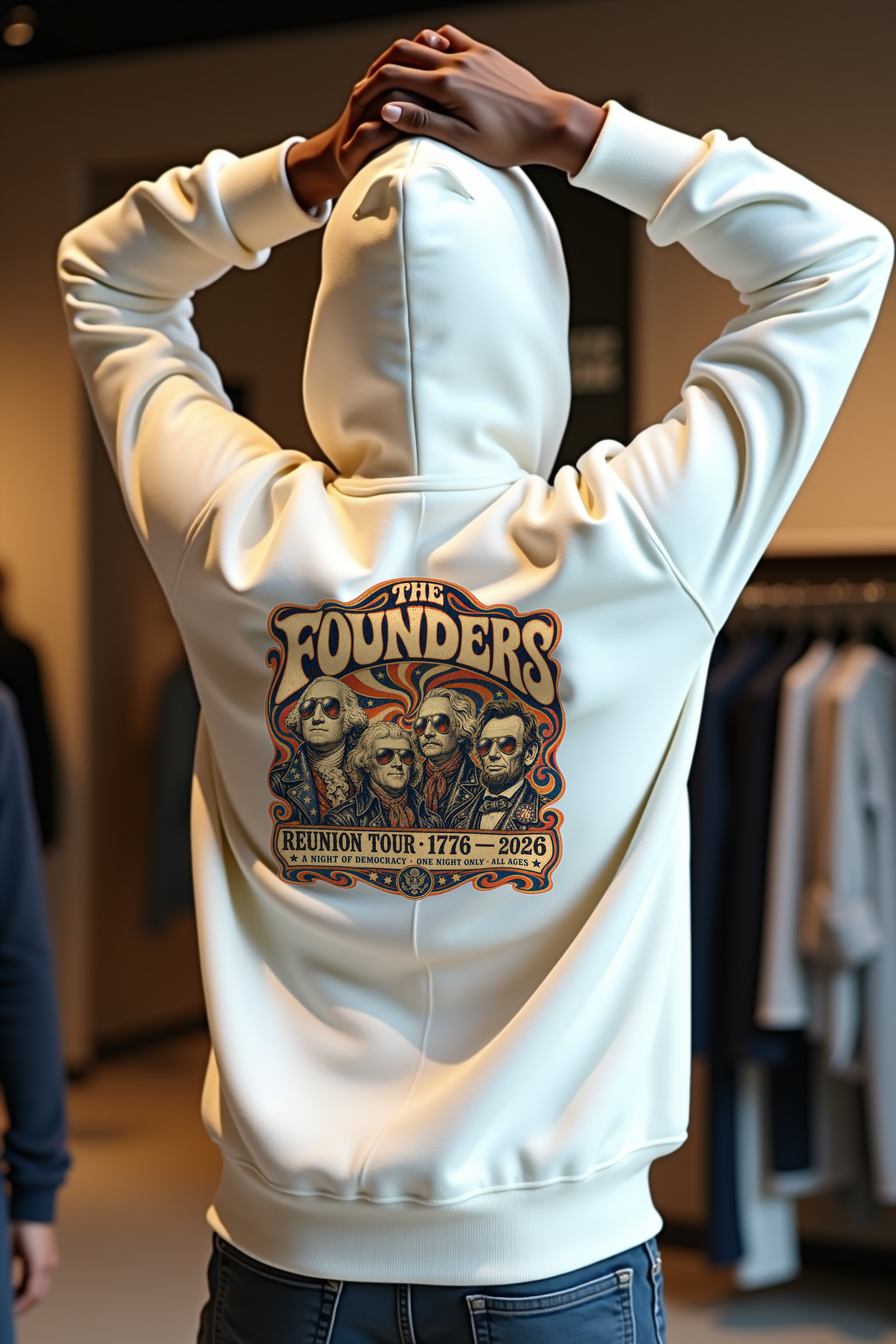 Founders Reunion Tour Hoodie - white mannequin back view