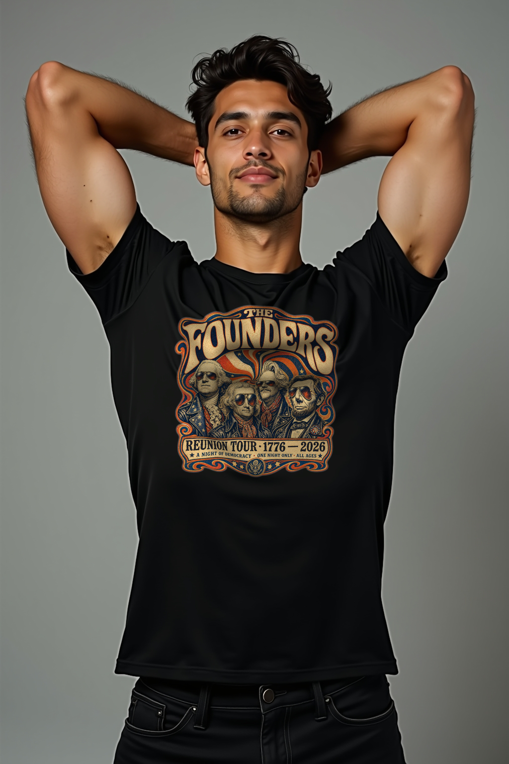 Founders Reunion Tour Tee - black mannequin front view