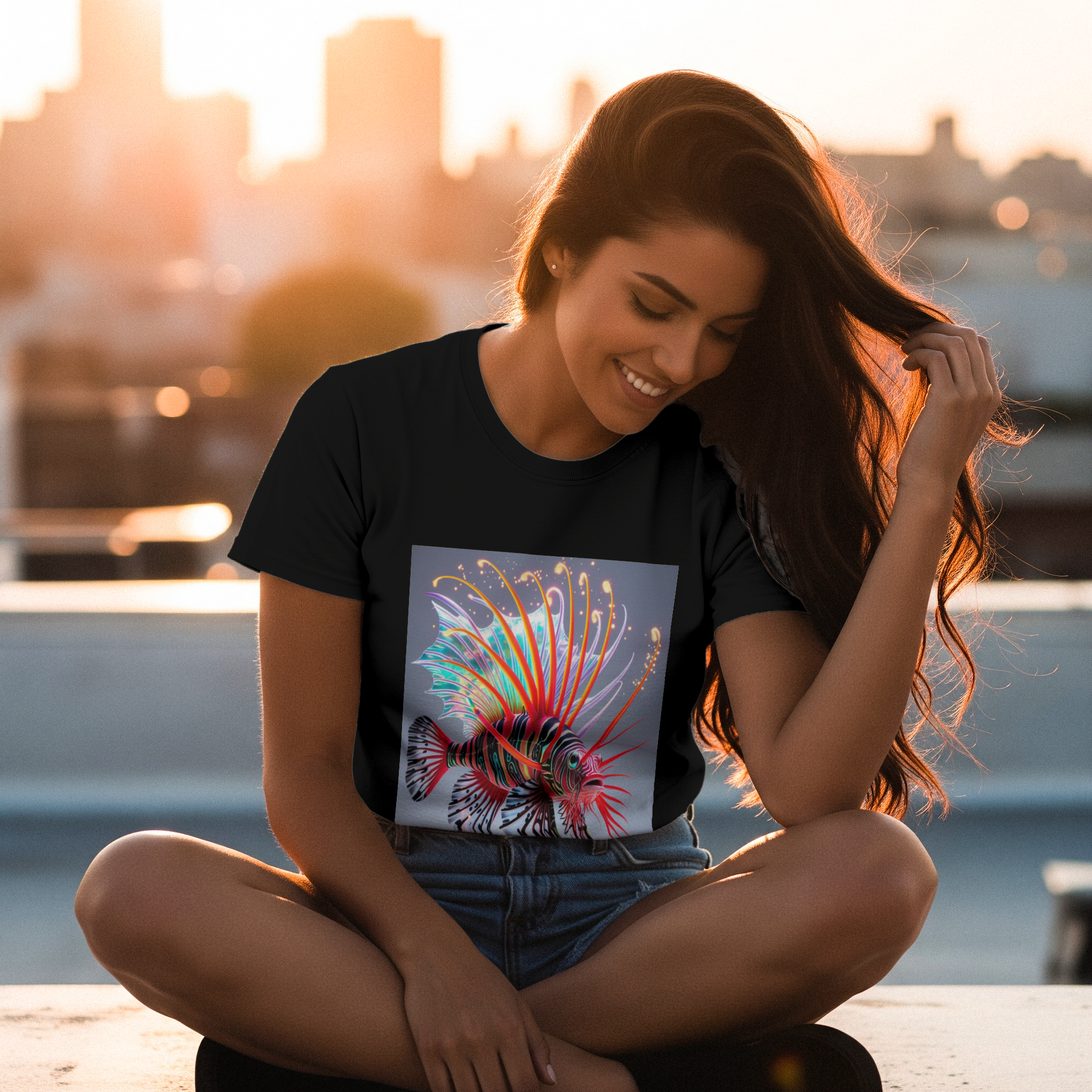 Bioluminescent Lionfish T-Shirt Mockup Black