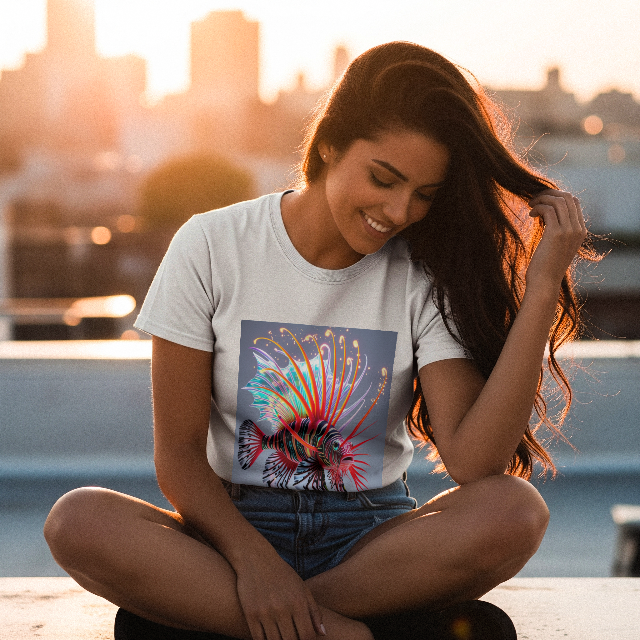 Bioluminescent Lionfish T-Shirt Mockup White