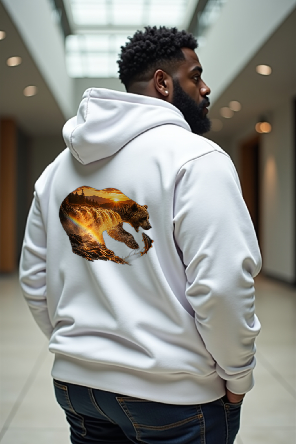 Bear Waterfall hoodie back white mannequin (v2 — diversity refresh)