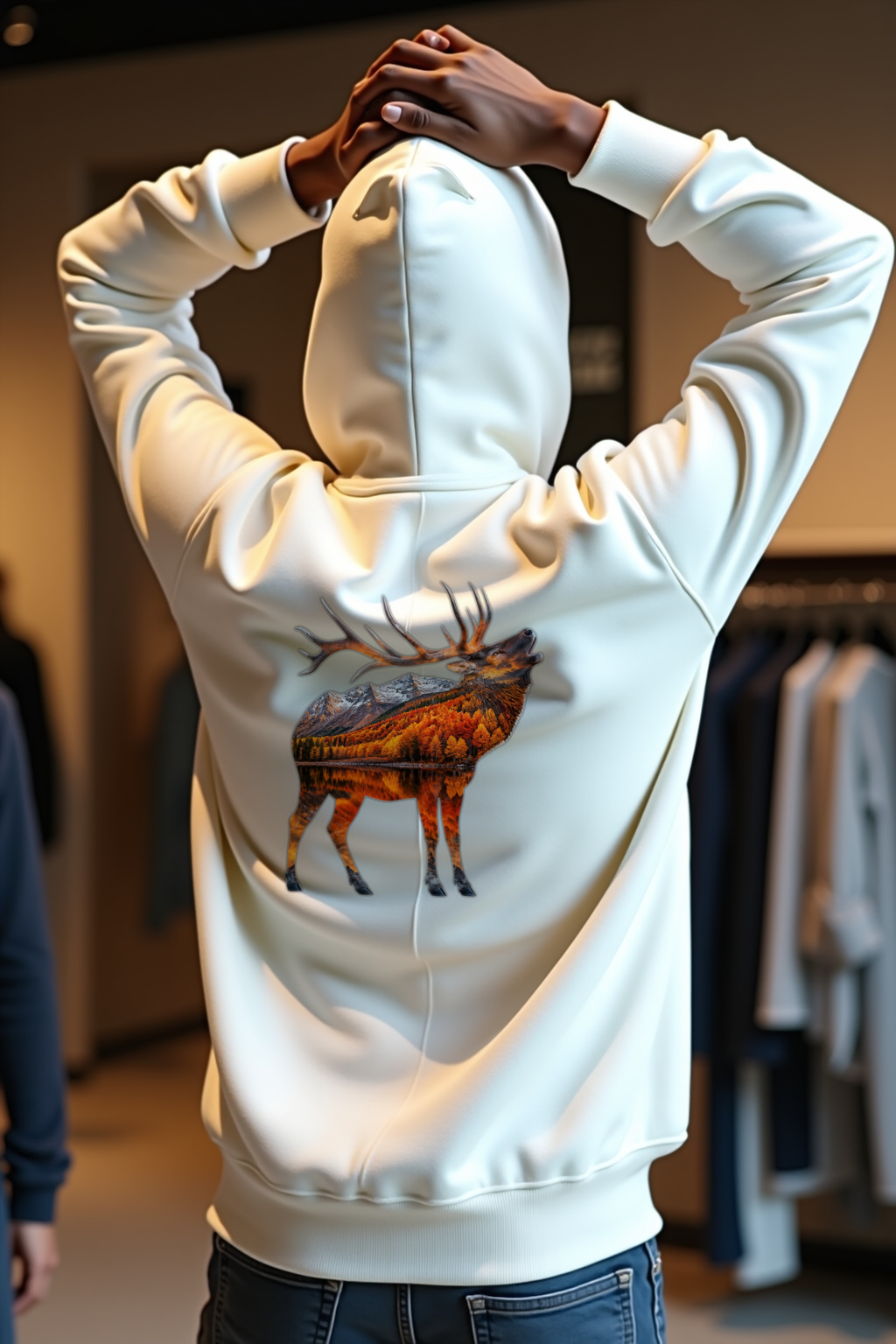 Elk Mountains hoodie back white mannequin (v2 — diversity refresh)