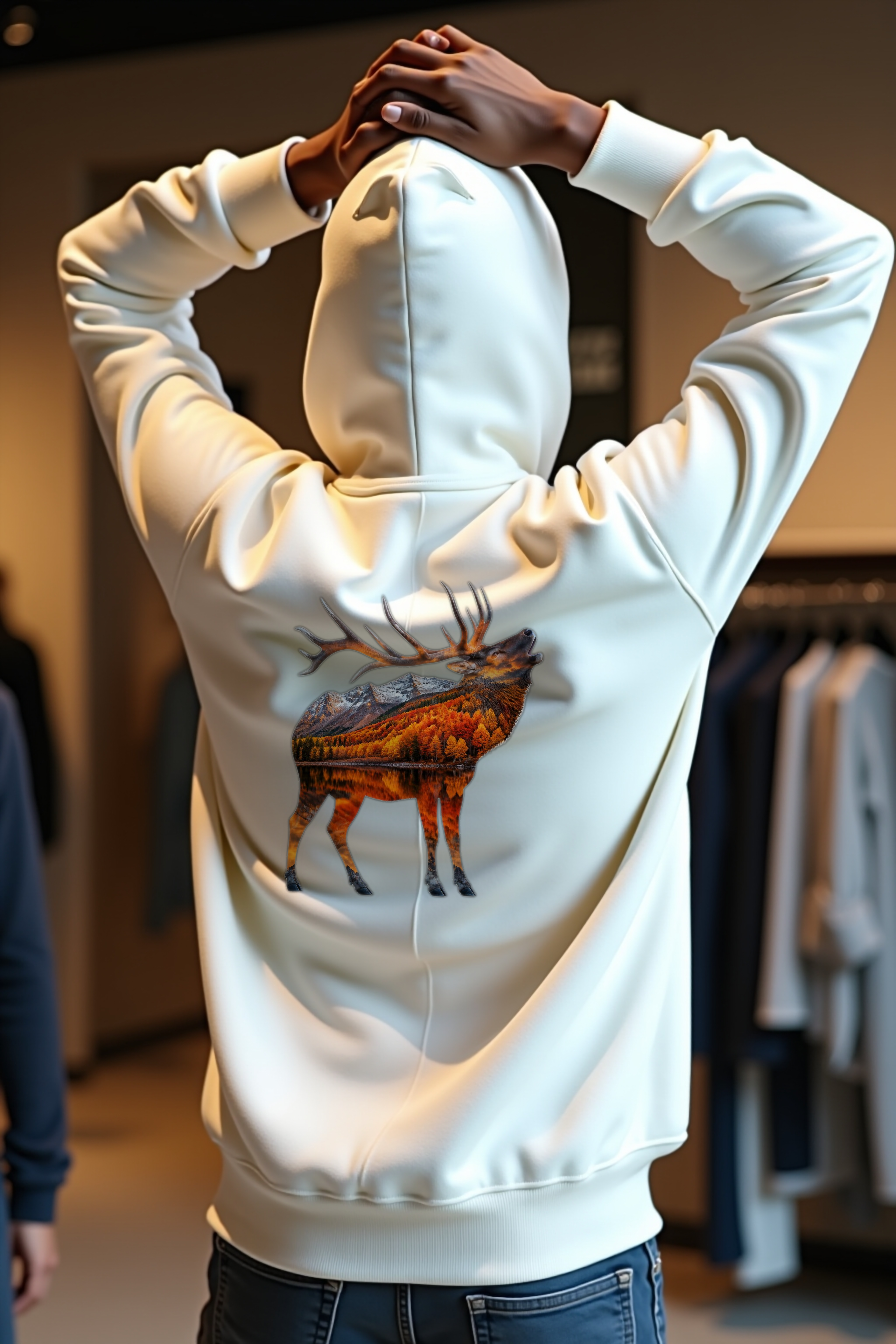 Elk Mountains hoodie back white mannequin (v2 — diversity refresh)