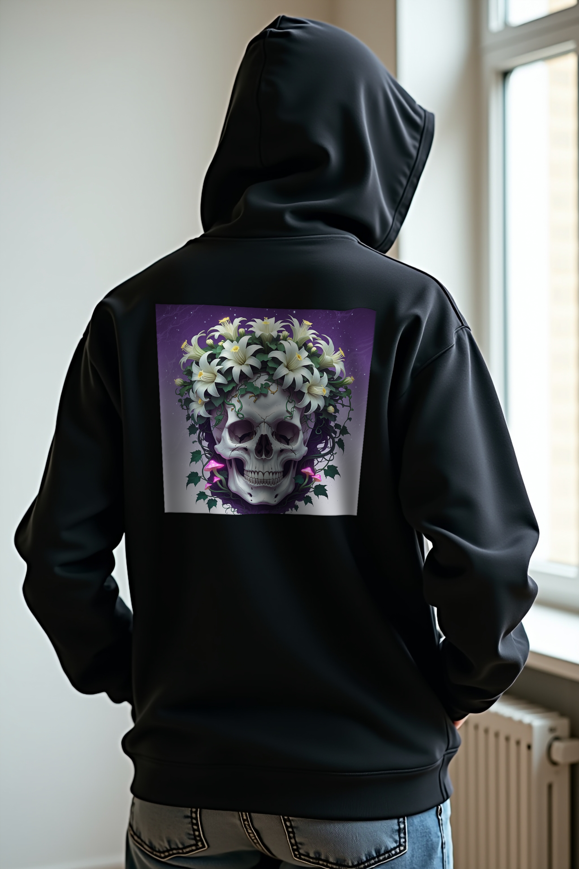 Crown Of Night Bloom hoodie - black back featured