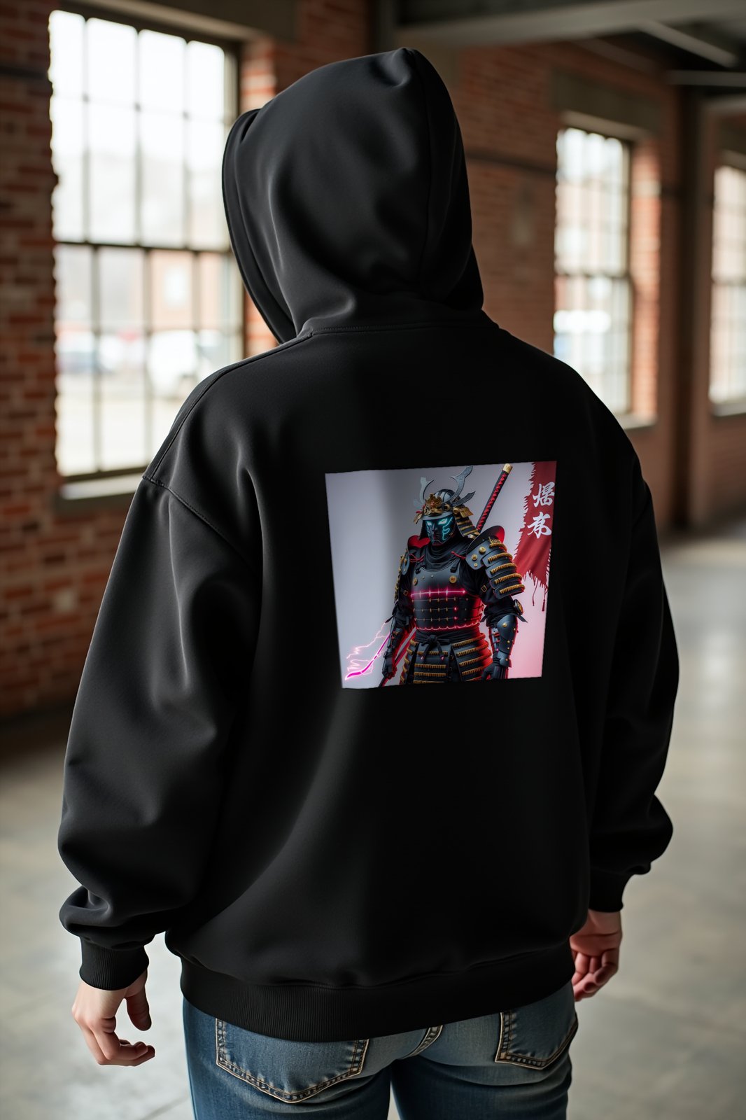 Cyber Tsukumogami hoodie black mannequin