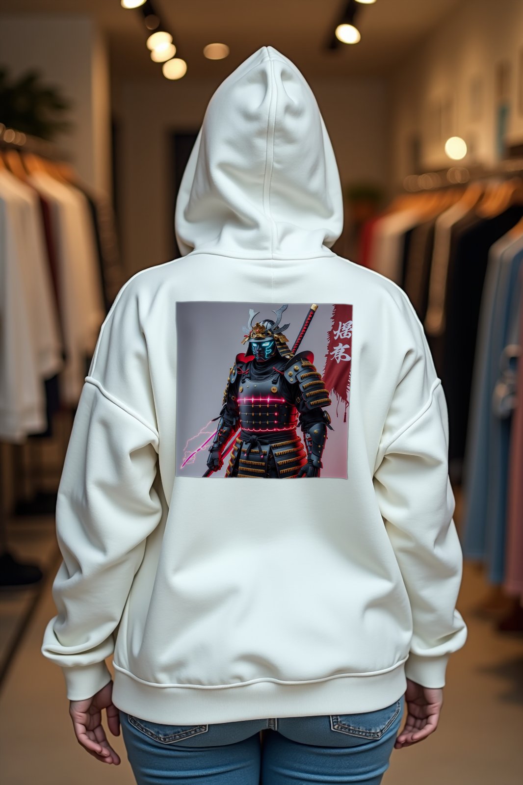 Cyber Tsukumogami hoodie white mannequin