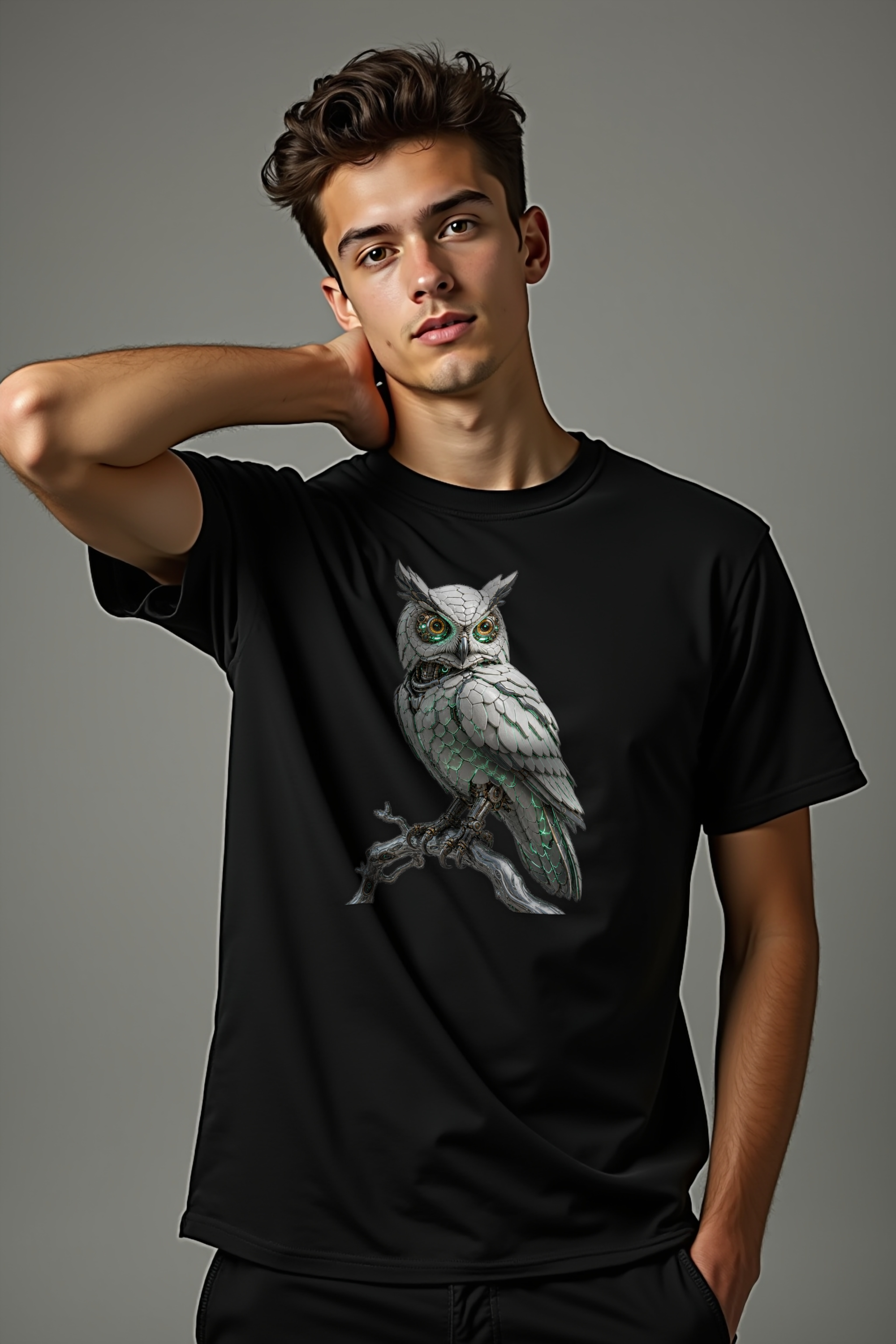 Chrome Owl T-Shirt — black studio front view