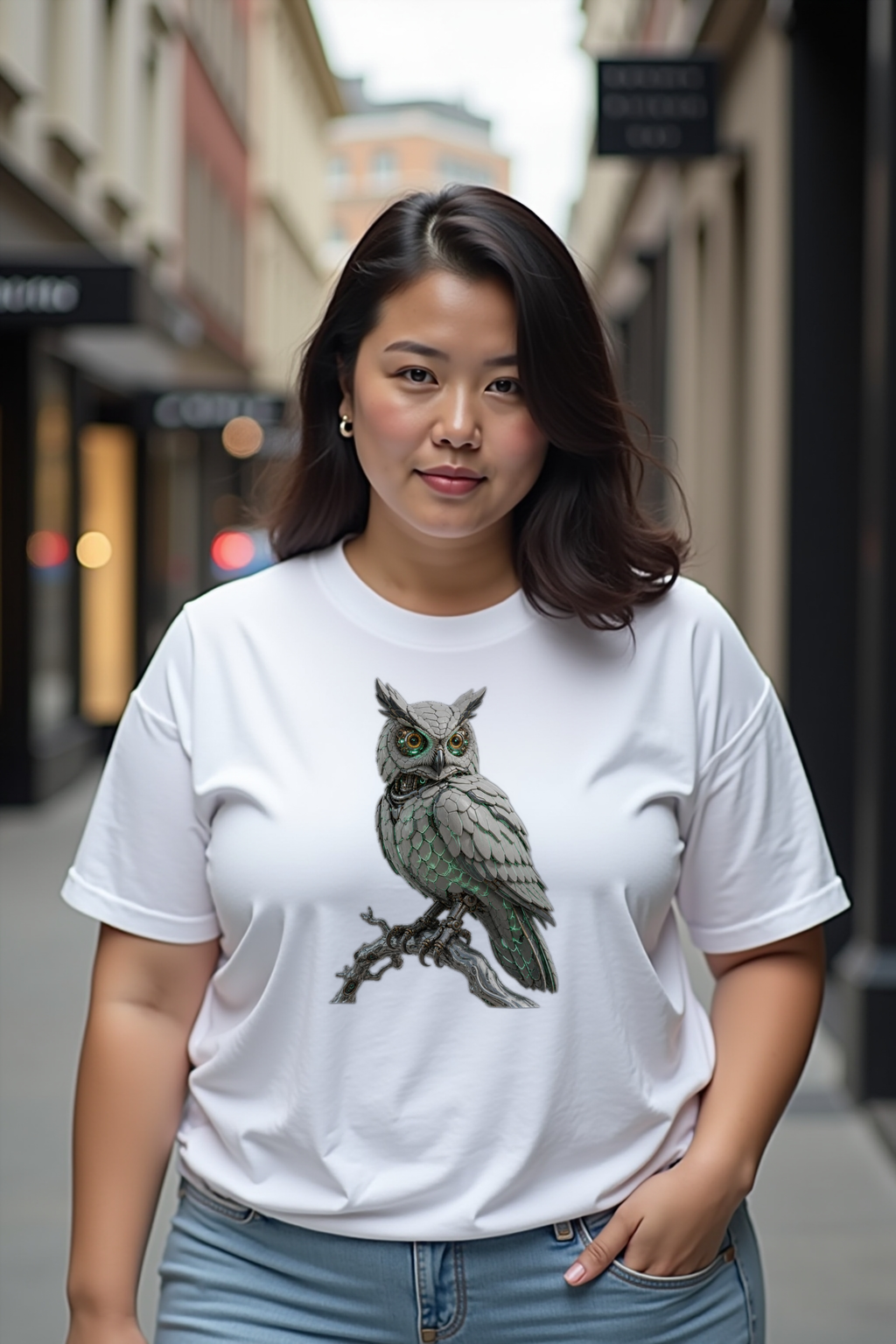 Chrome Owl T-Shirt — white mannequin front view