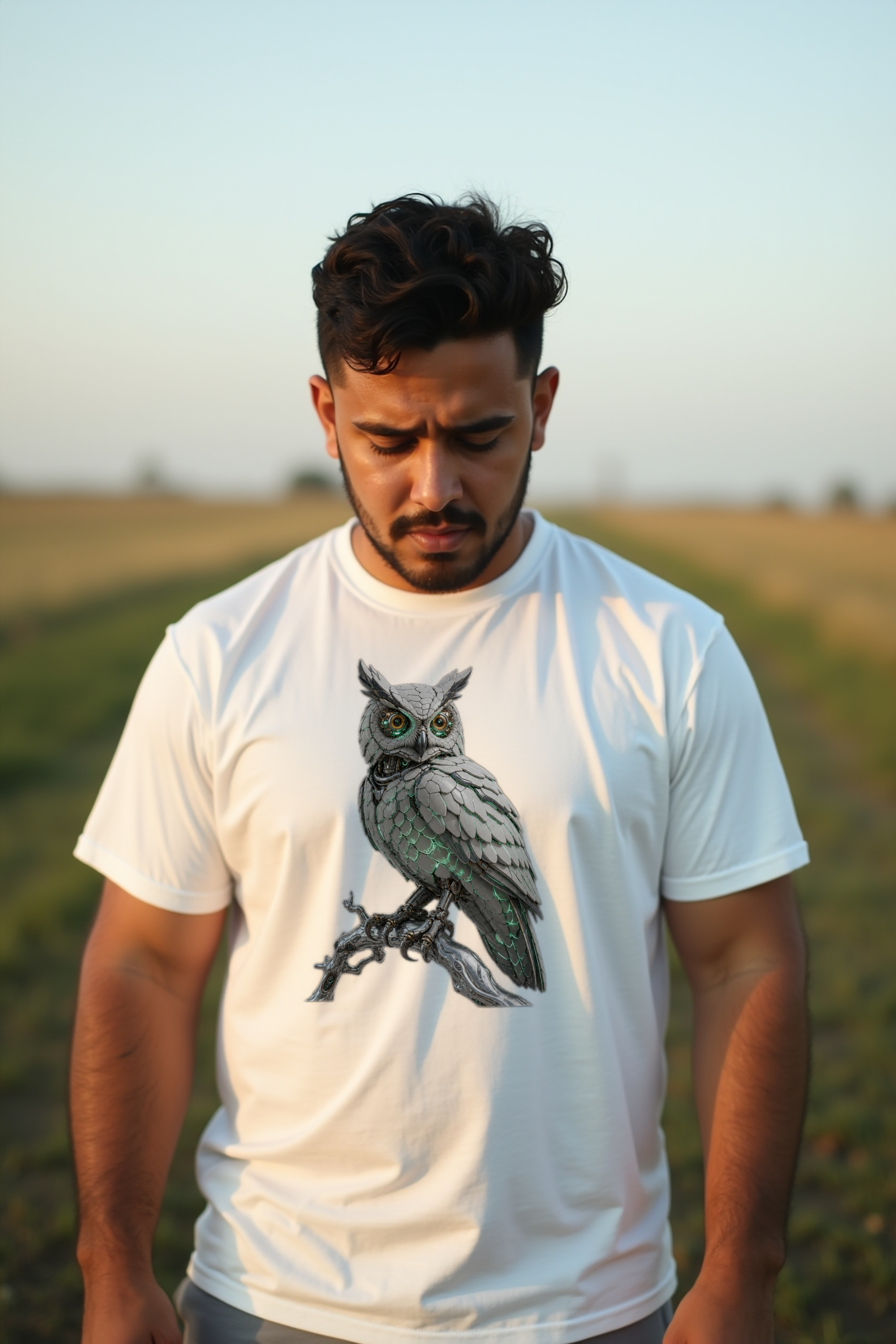 Chrome Owl T-Shirt — white mannequin front view 2