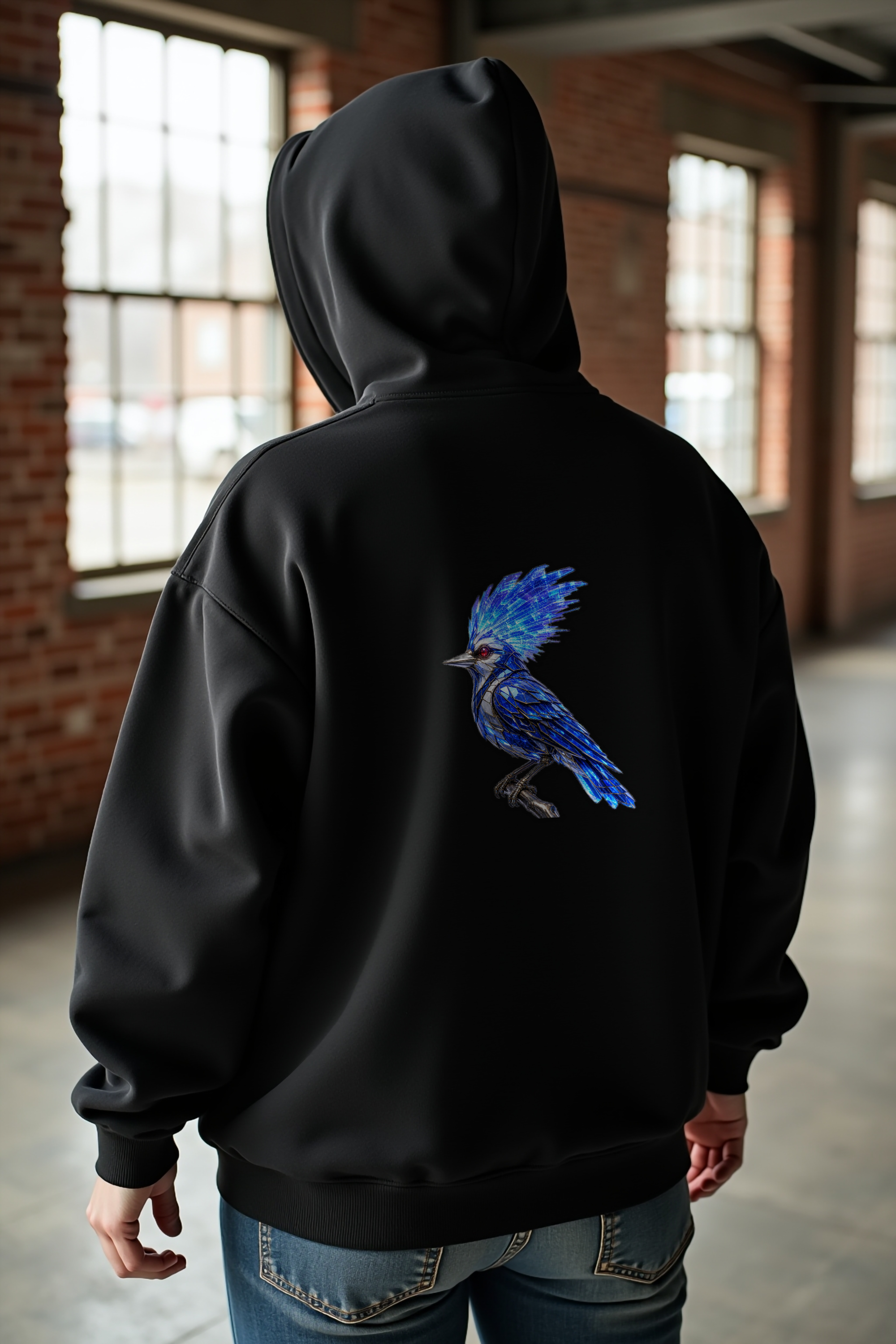 Crystal Jay Hoodie — black mannequin back view (featured)
