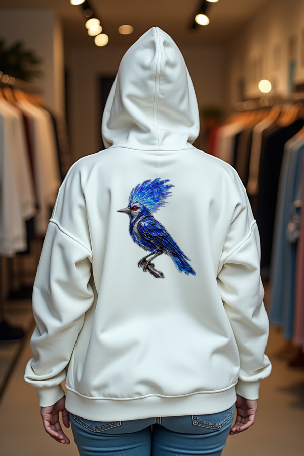 Crystal Jay Hoodie — white mannequin back view