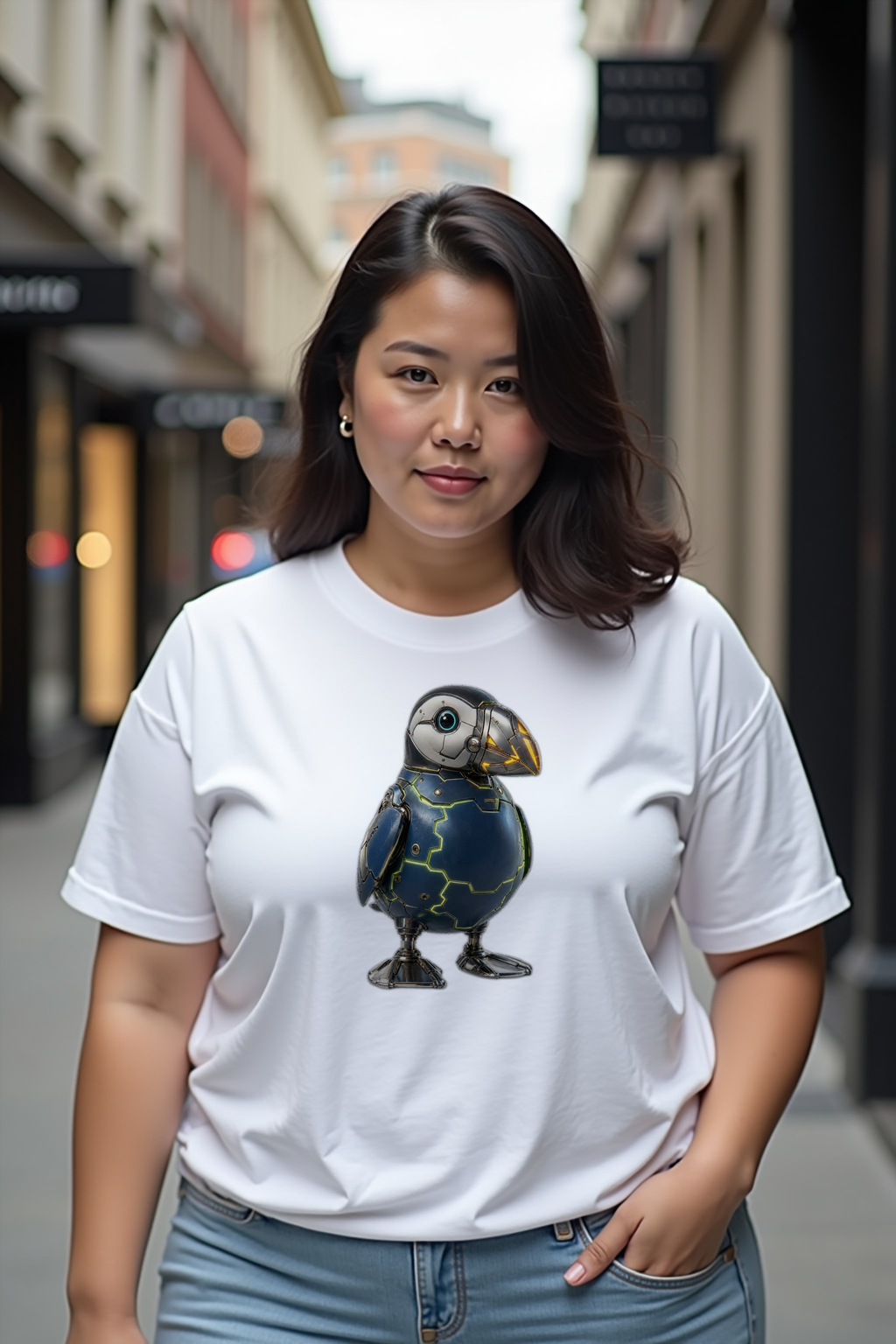 Cyber Puffin T-Shirt — white mannequin front