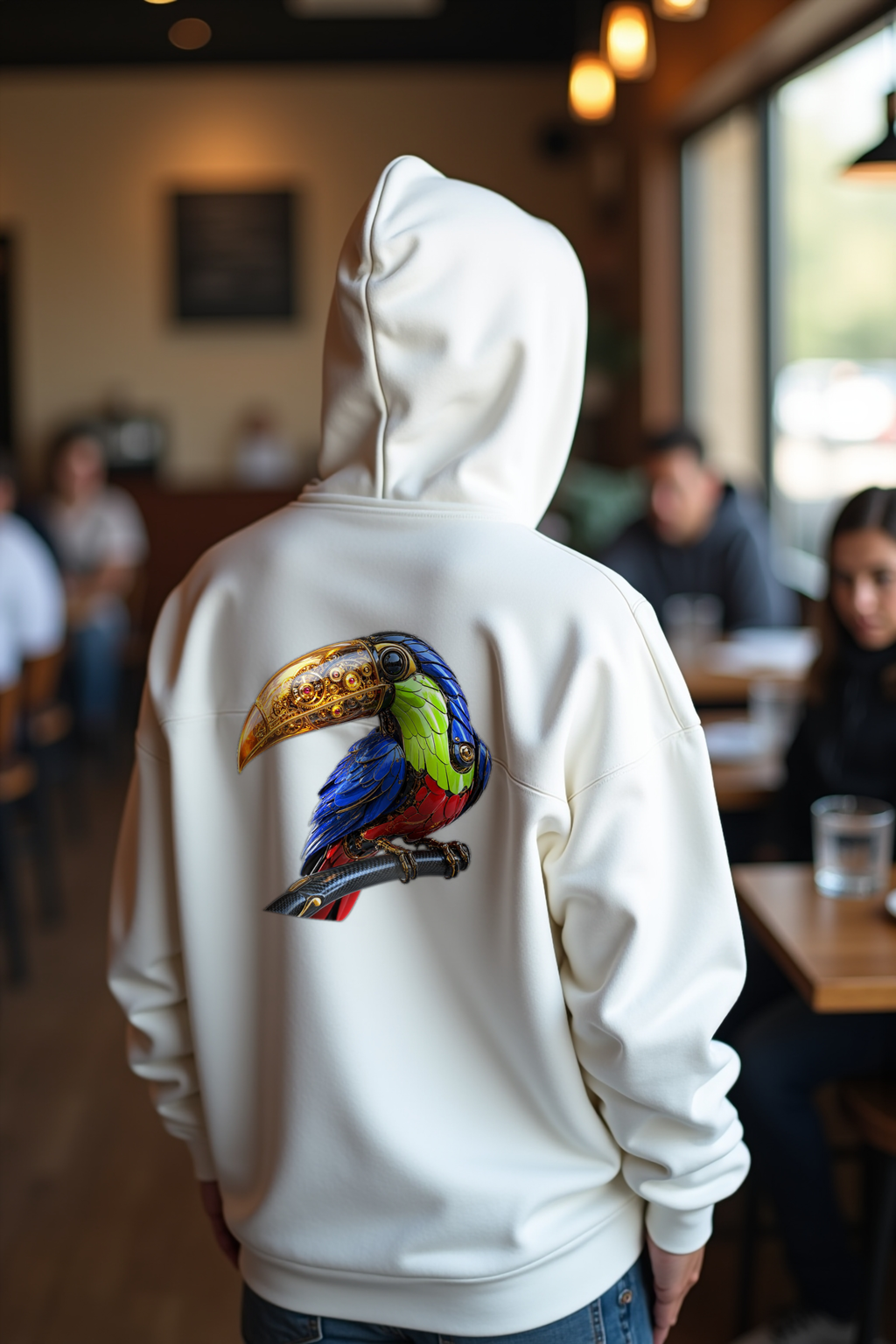 Gilded Toucan Hoodie — white mannequin back view 2