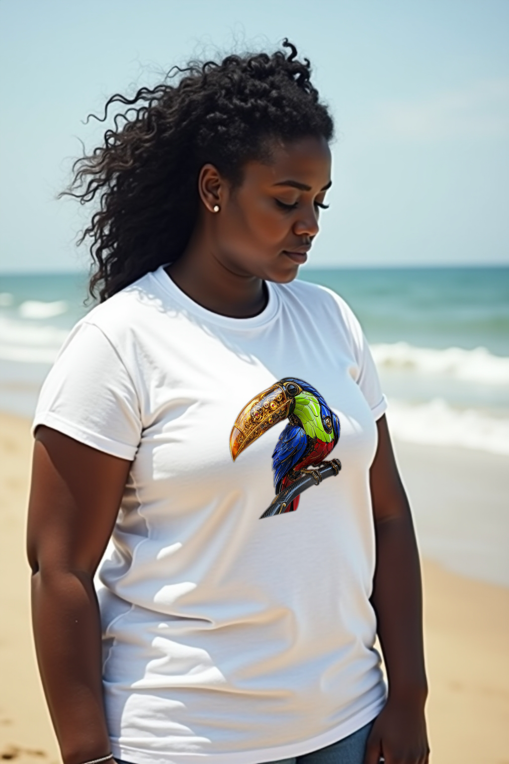 Gilded Toucan T-Shirt — white mannequin front view