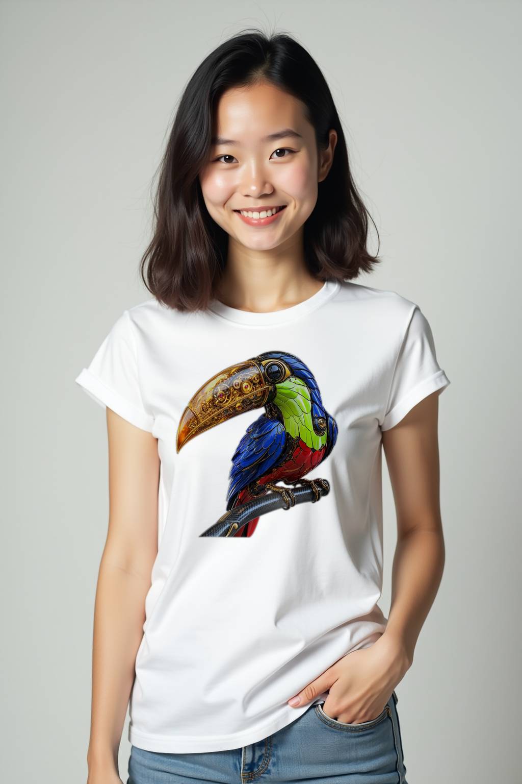 Gilded Toucan T-Shirt — white mannequin front view 2