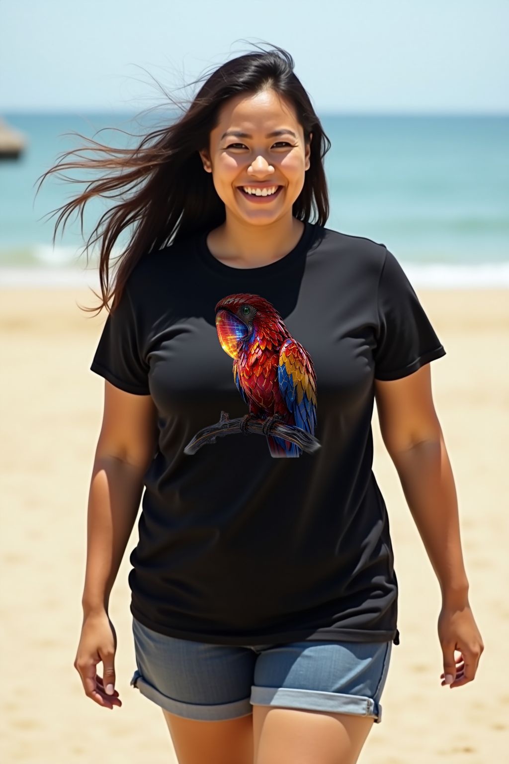 Pixel Macaw T-Shirt — black mannequin front view 2