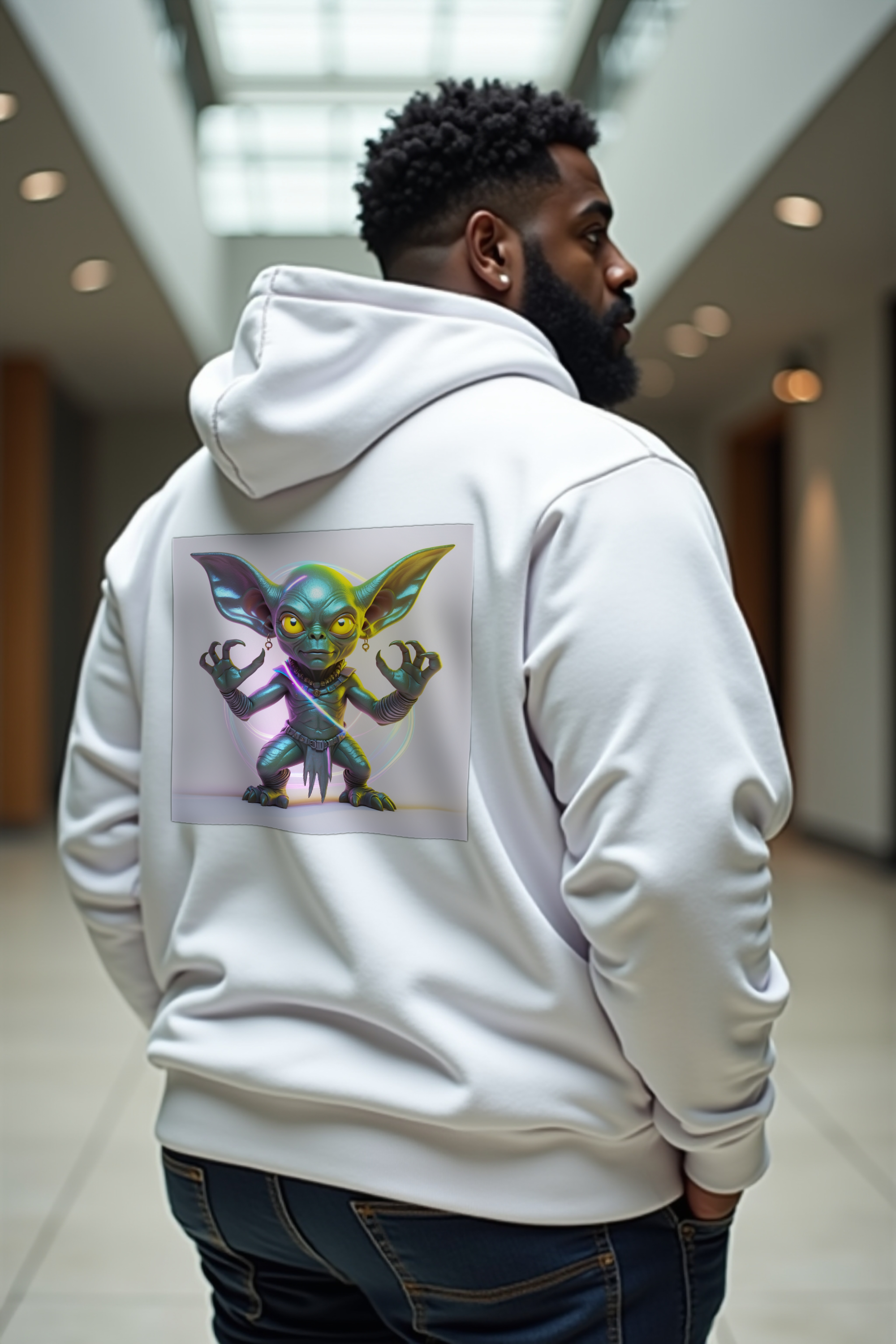 Hopkinsville Goblin hoodie white mannequin shrug