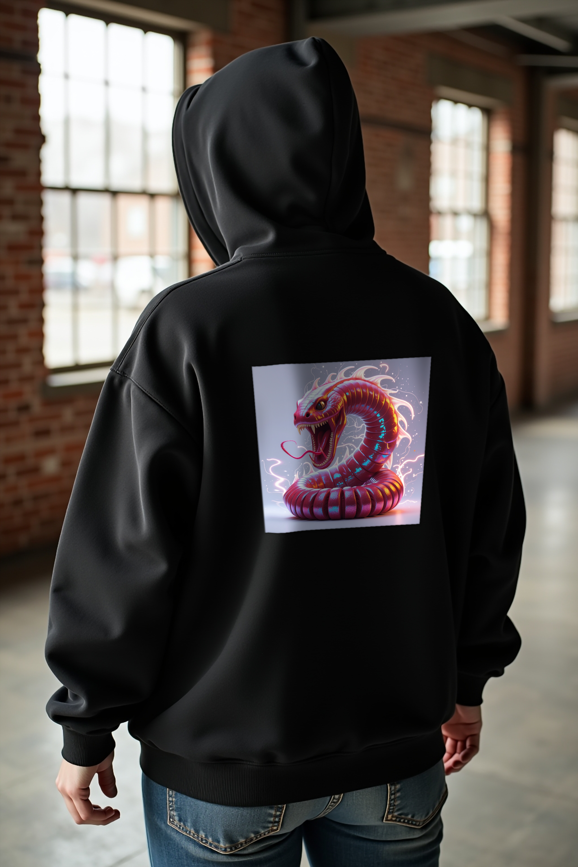 Mongolian Death Worm hoodie black mannequin