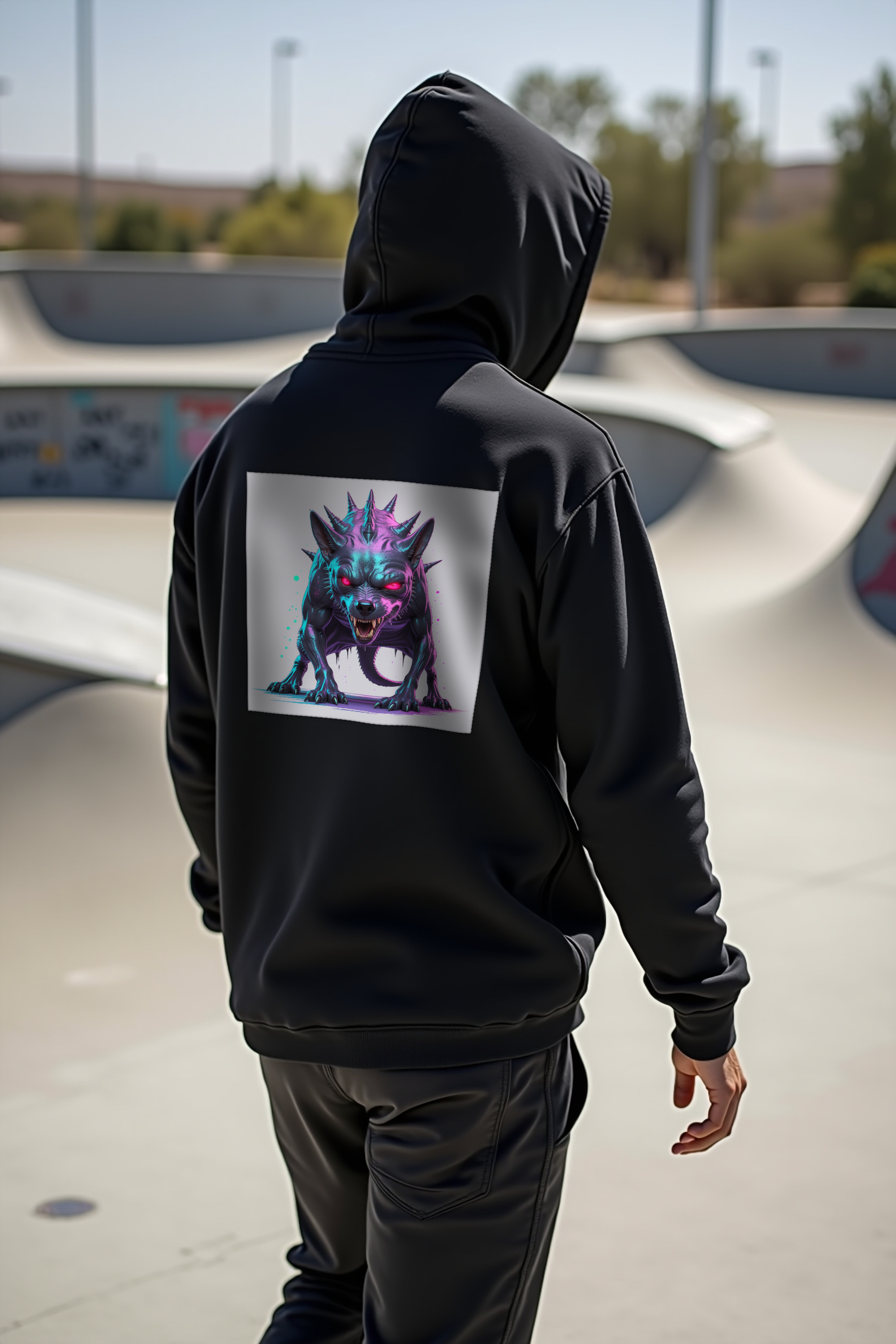 Chupacabra hoodie black walking