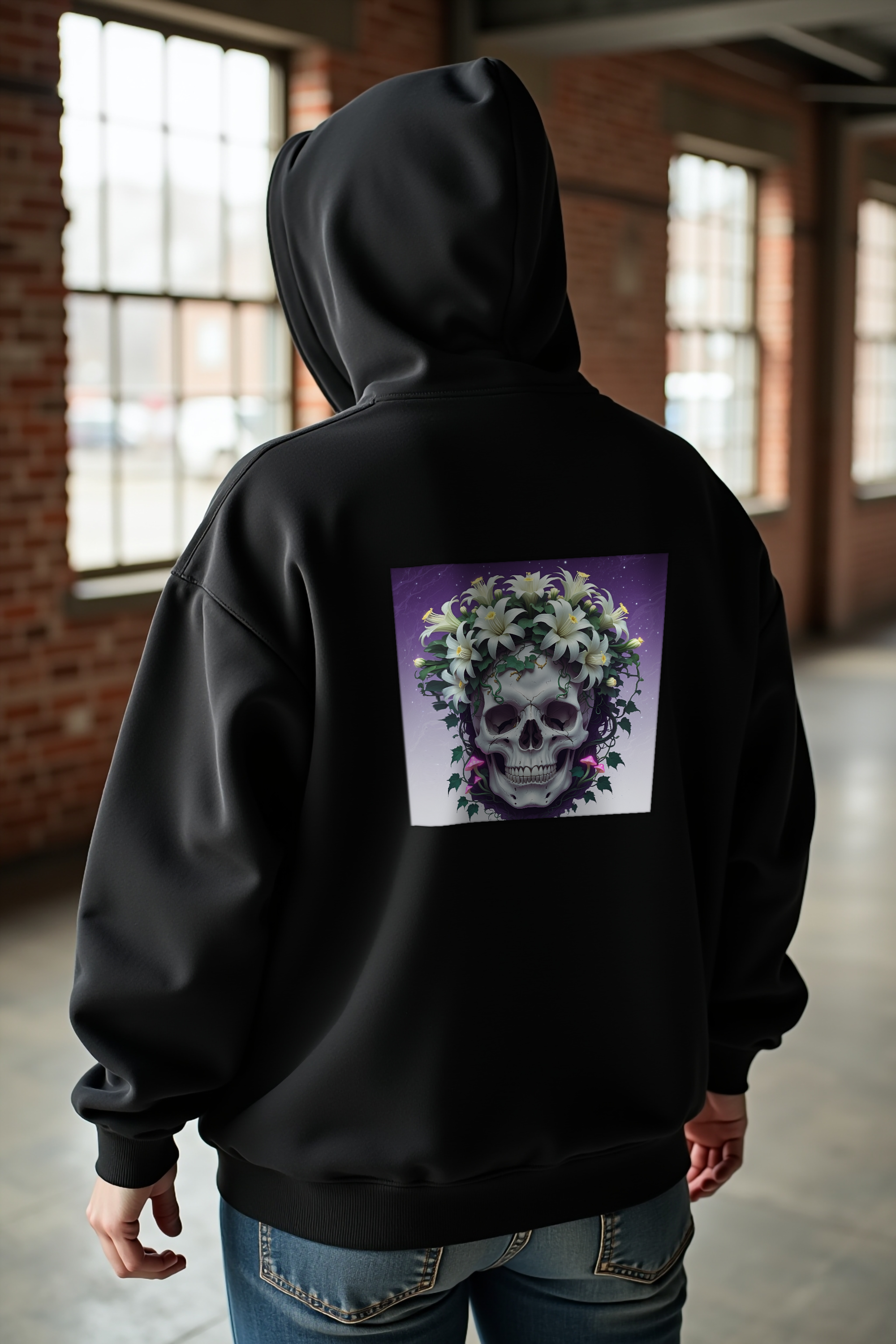 Crown Of Night Bloom hoodie - black back angled
