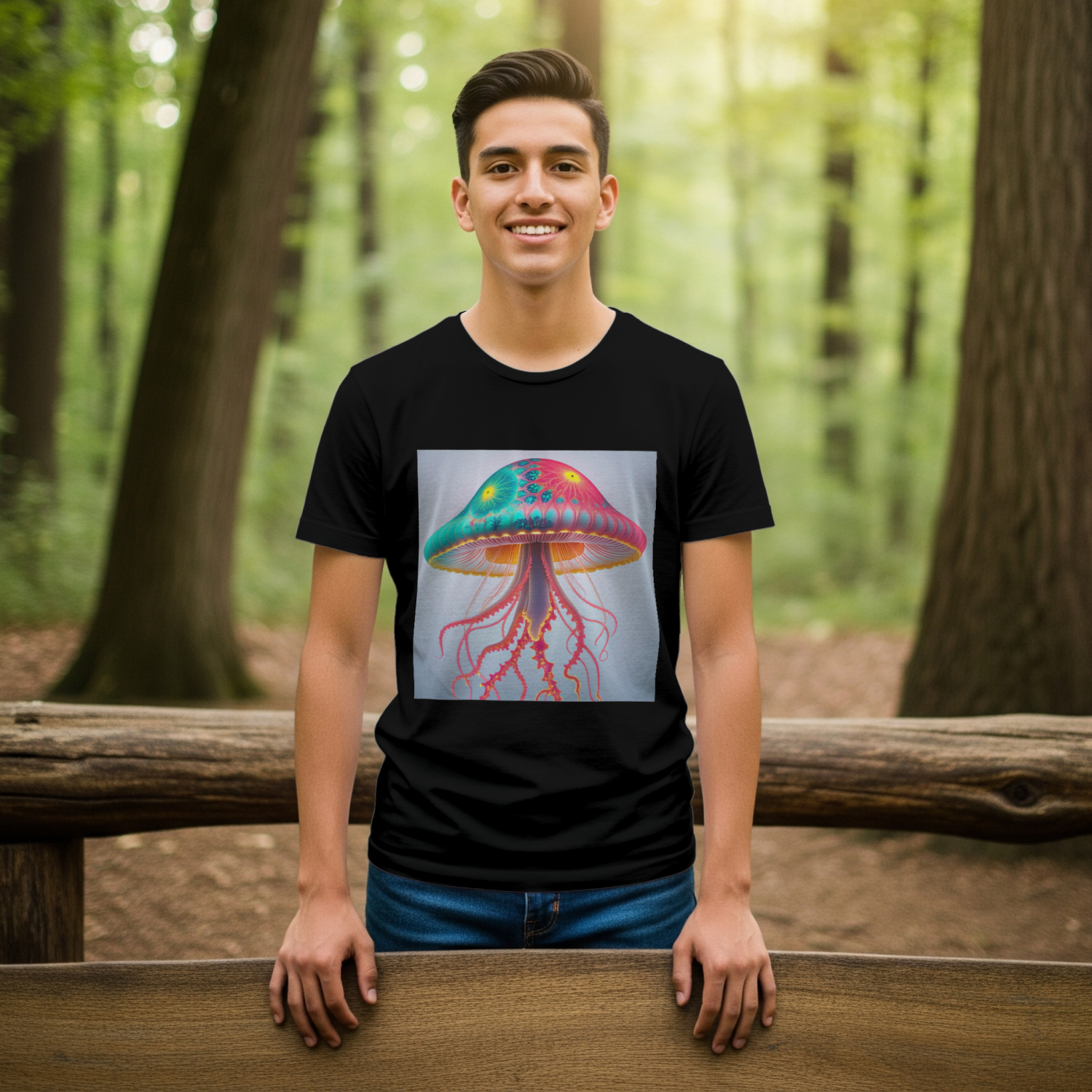 Jellyfish Mushroom Hybrid tee front v2 — black