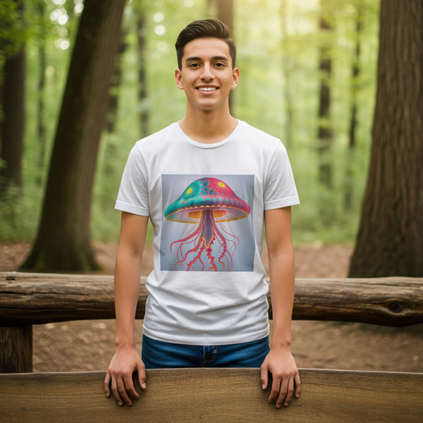 Jellyfish Mushroom Hybrid tee front v2 — white