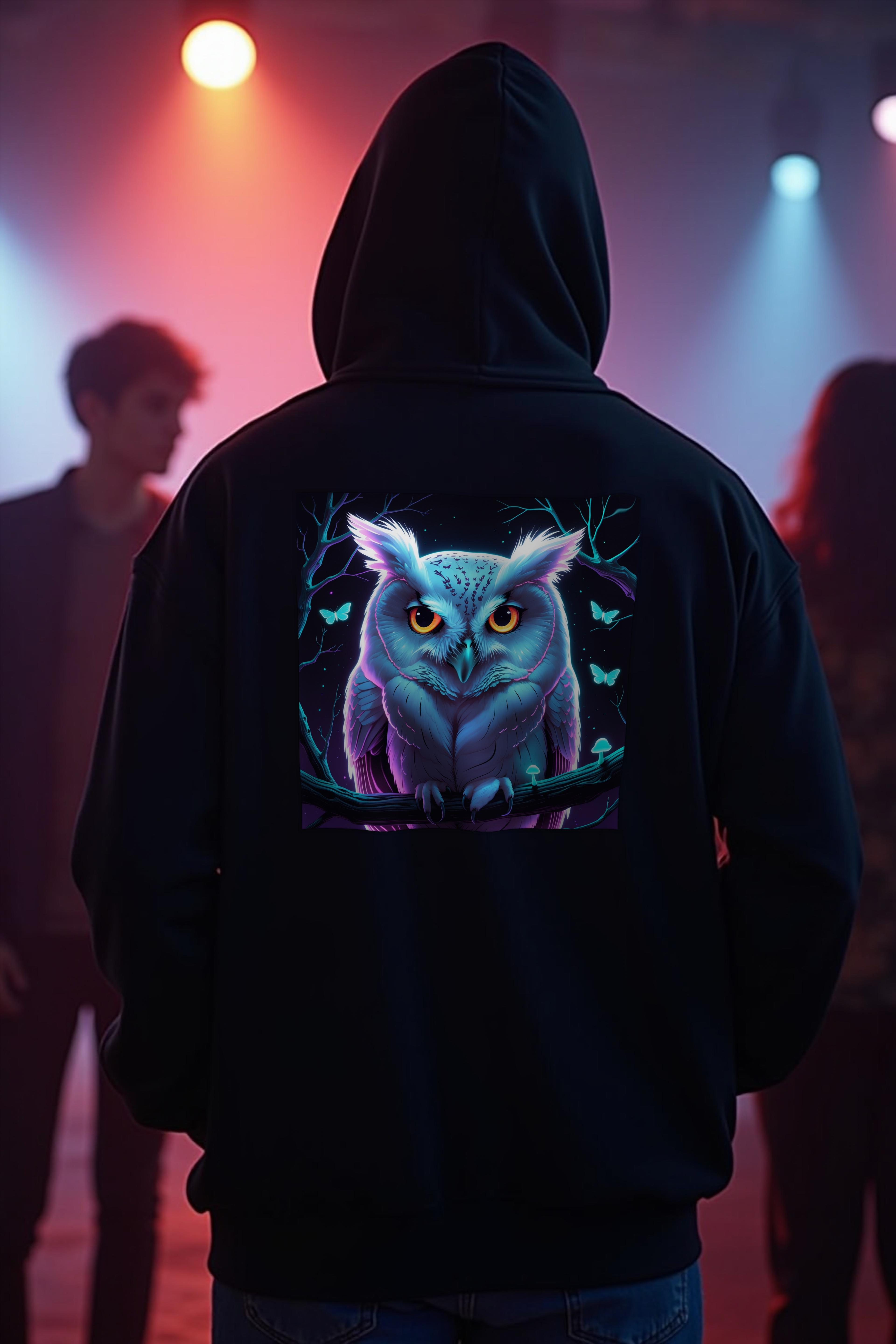 Neon Spectral Owl - Hoodie - black mannequin (D9)