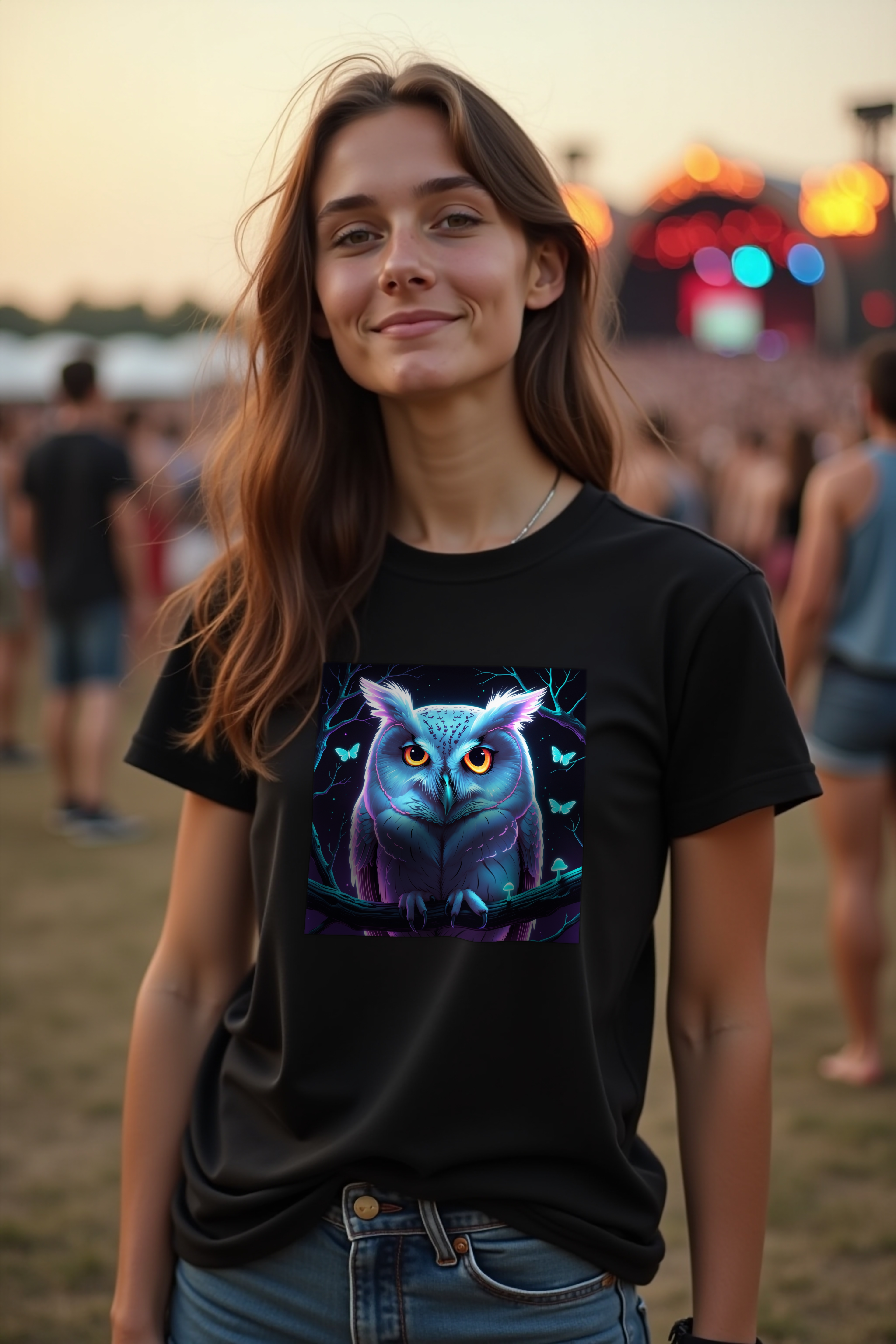 Neon Spectral Owl - T-Shirt - black mannequin (D9)