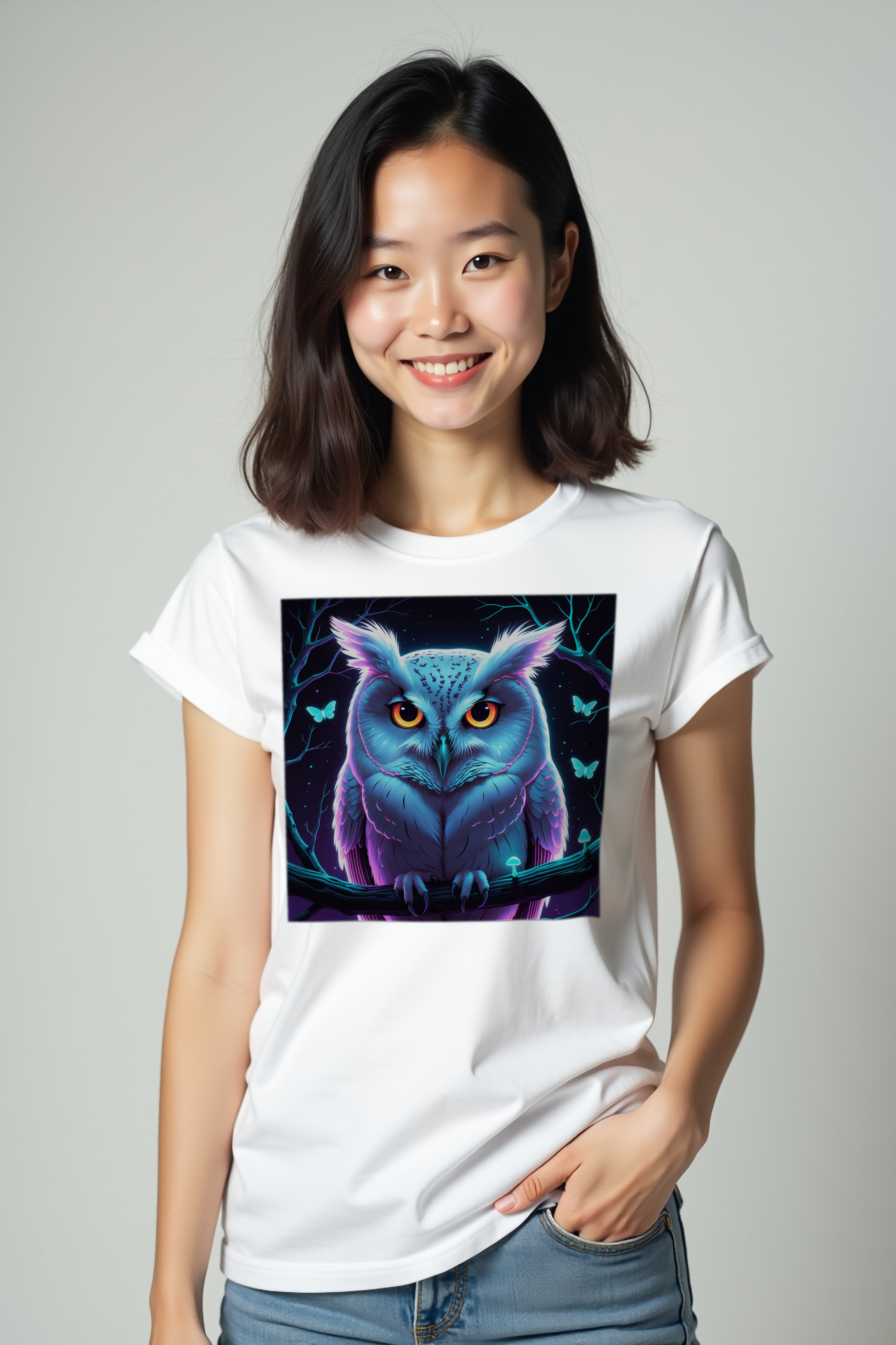 Neon Spectral Owl - T-Shirt - white mannequin (D9)