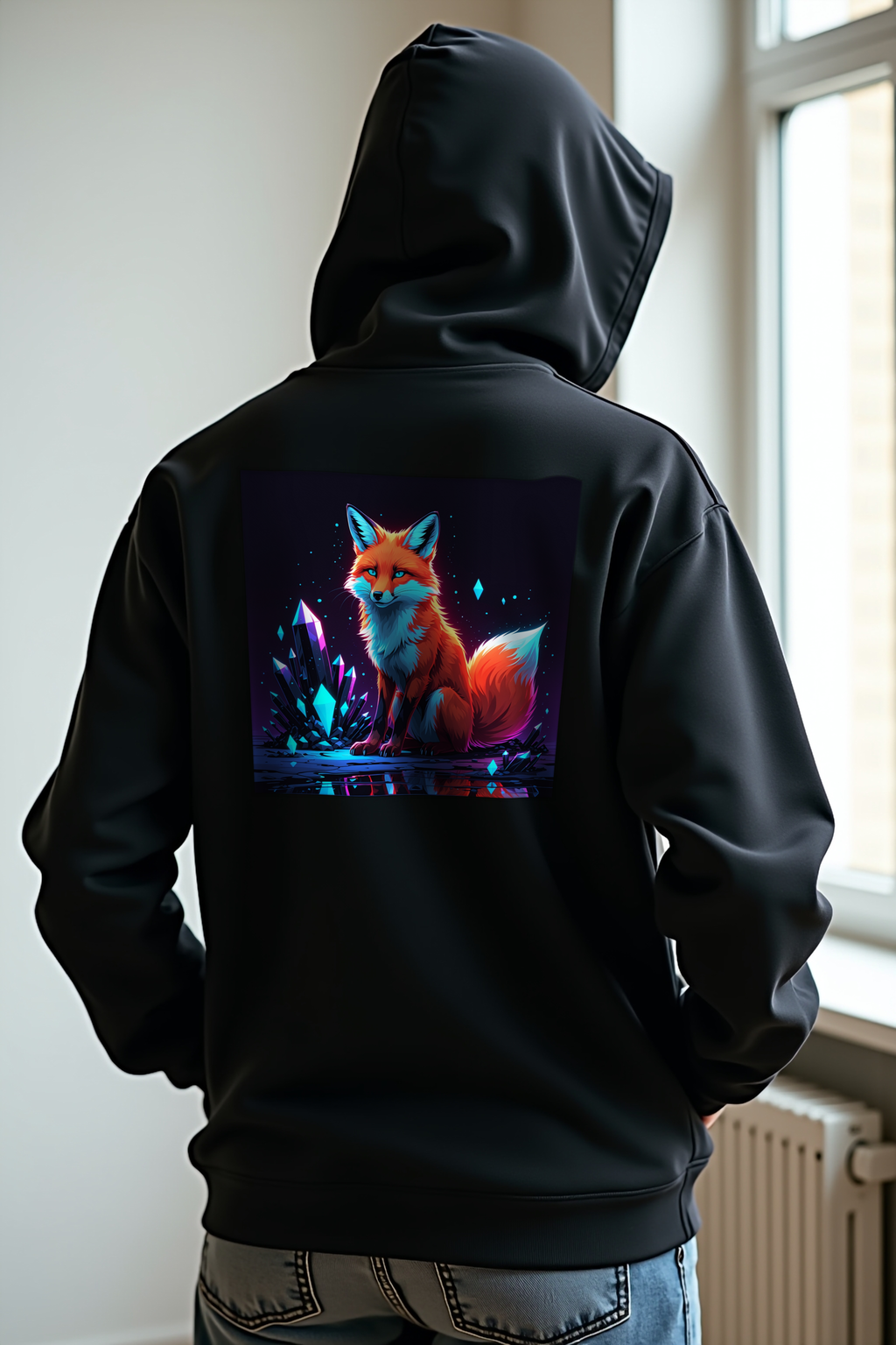 Neon Crystal Fox - Hoodie - black mannequin (D12)