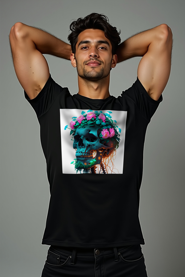 Neon Bloom Skull - T-Shirt - black mannequin (D13)