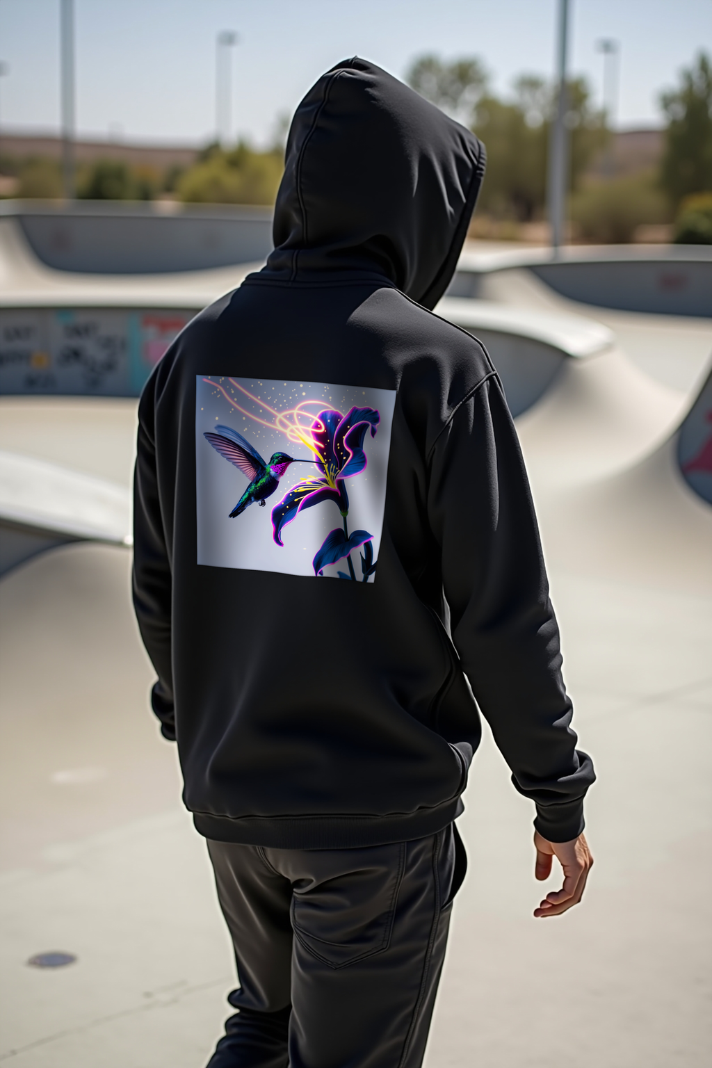 Neon Rainbow Hummingbird - Hoodie - black mannequin (D14)
