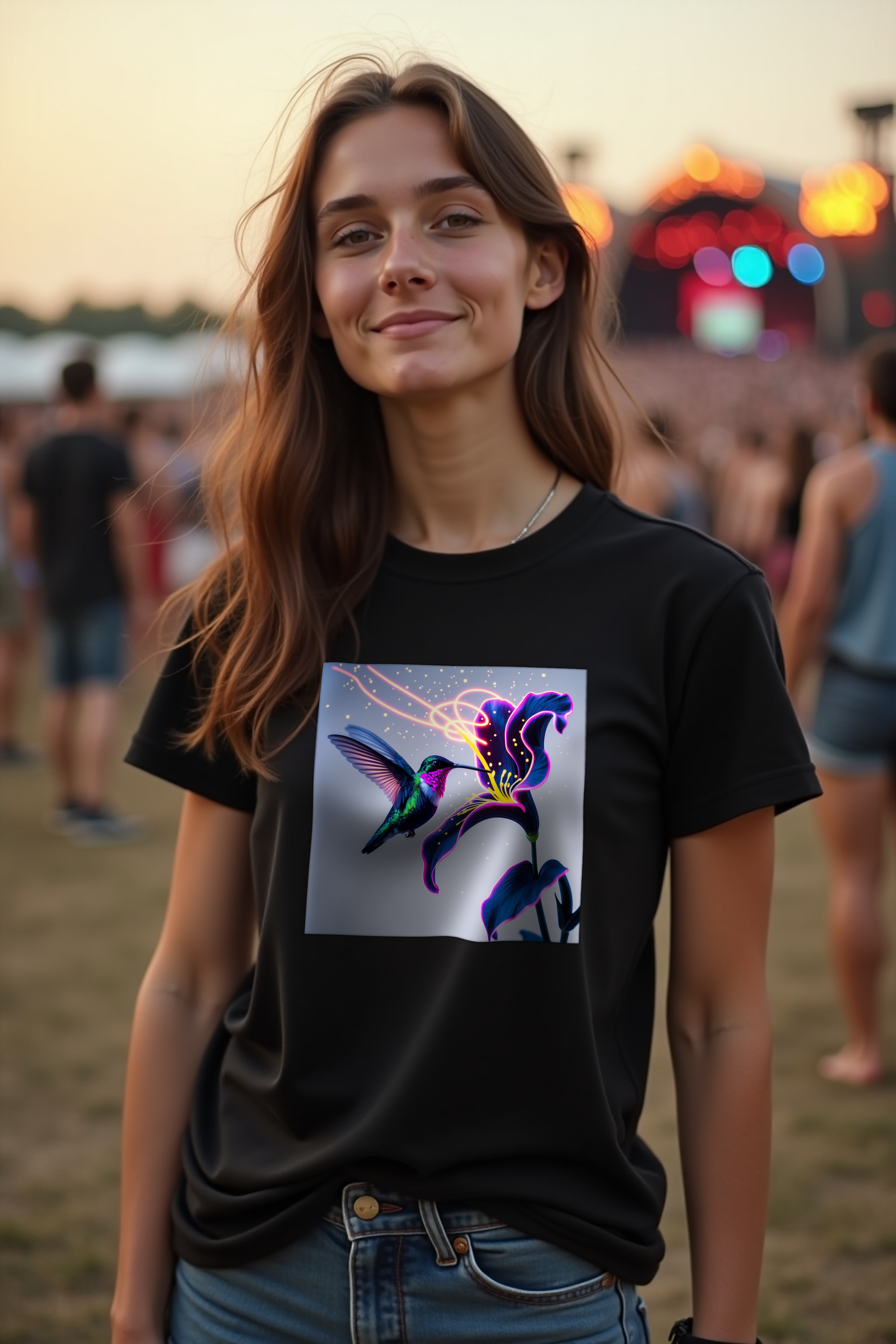 Neon Rainbow Hummingbird - T-Shirt - black mannequin (D14)