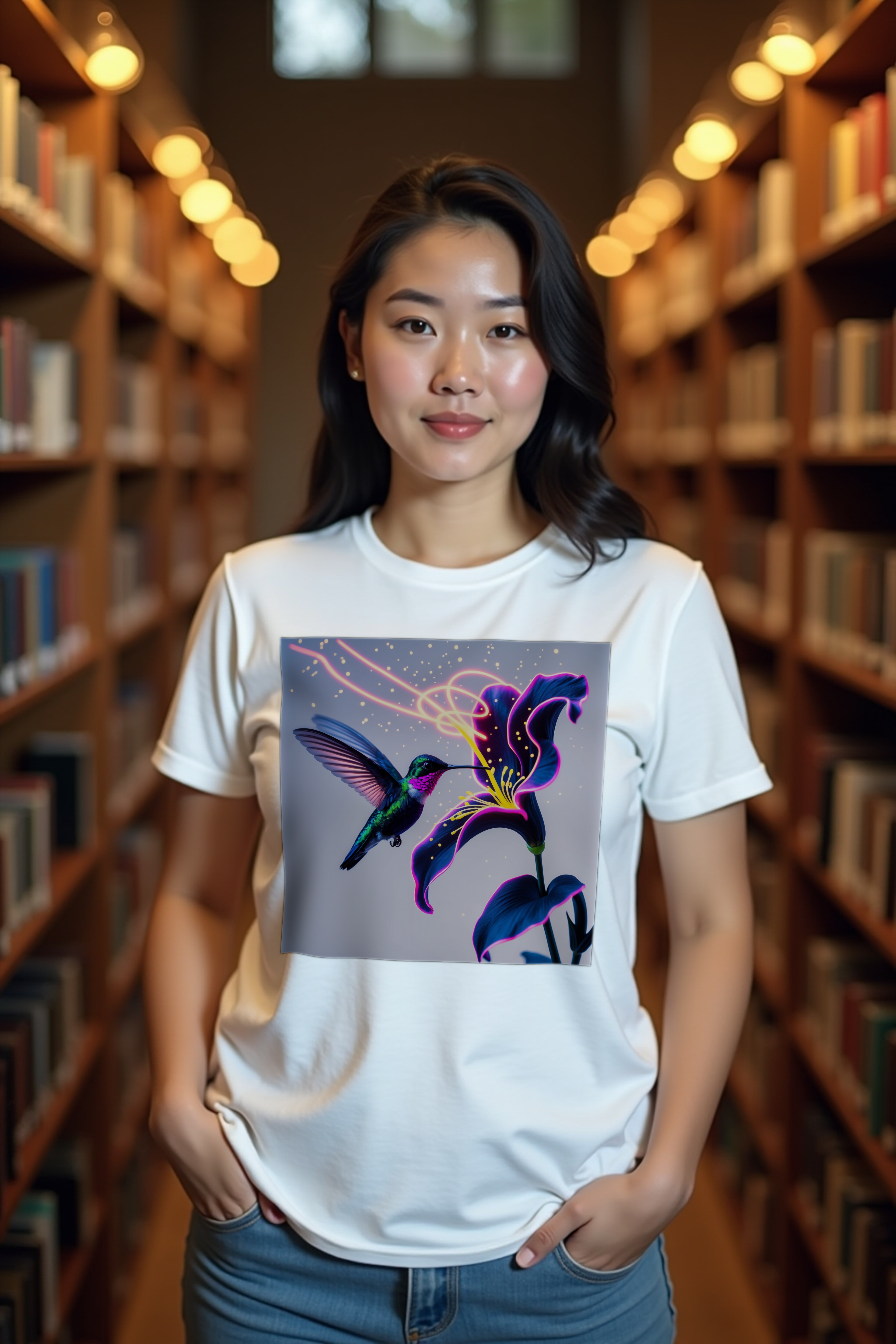 Neon Rainbow Hummingbird - T-Shirt - white mannequin (D14)