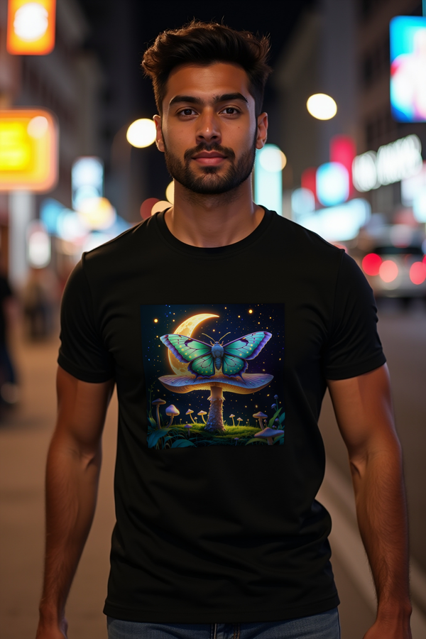 Moth and Moon Mushroom T-Shirt black mannequin front view