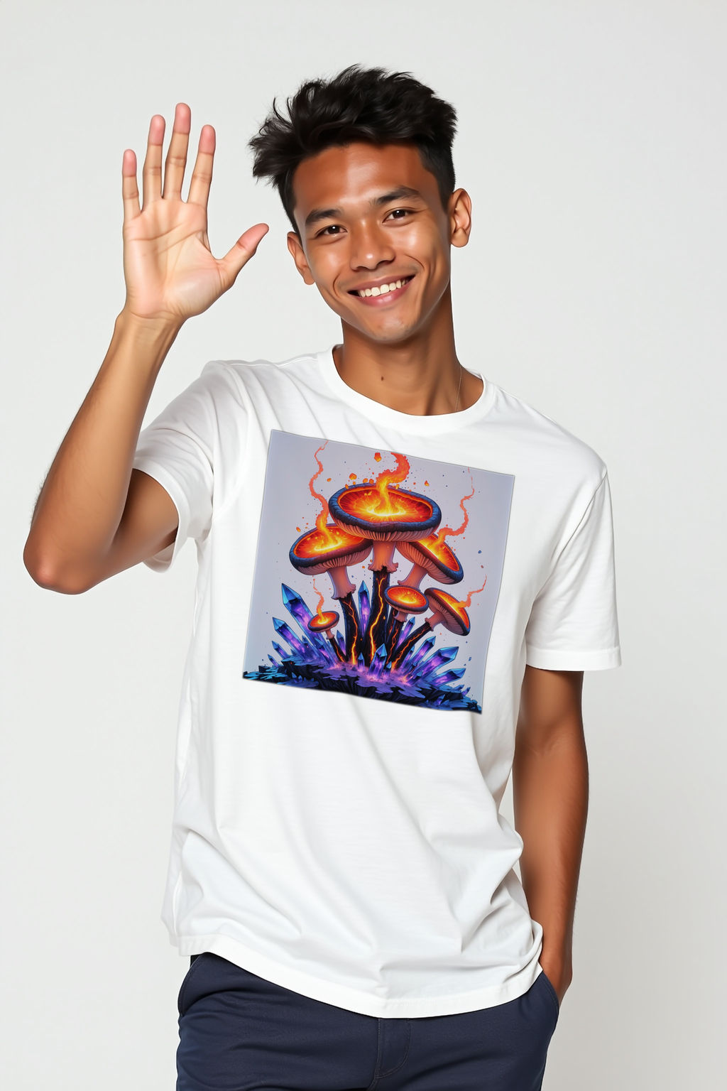 Volcanic Ember Trumpets T-Shirt white mannequin front view